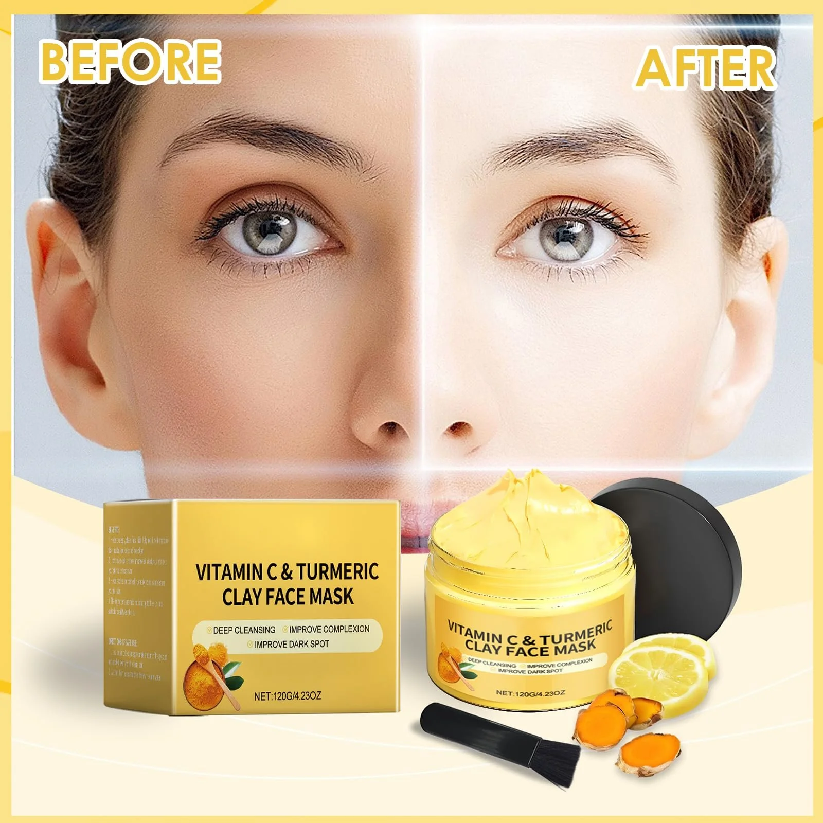 Маска для обличчя з глиною, вітаміном C і куркумою для глибокого очищення, фото №7