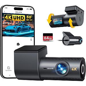 Відеореєстратор CIEVIE 4K + 1080P передня і задня камери з картою SD 64GB, 5GHz WiFi, дисплей 1.5 дюйми IPS, кут огляду 170 градусів, G-Sensor, WDR нічне бачення - Фото 1