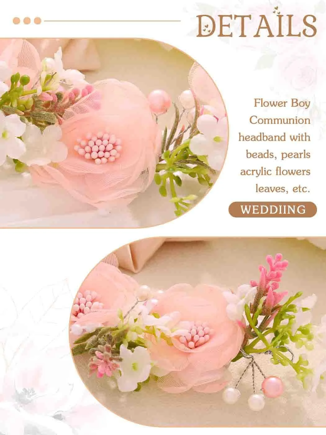 Вінок Квітка IYOU для дівчинки Квіти Рожевий, фото №3