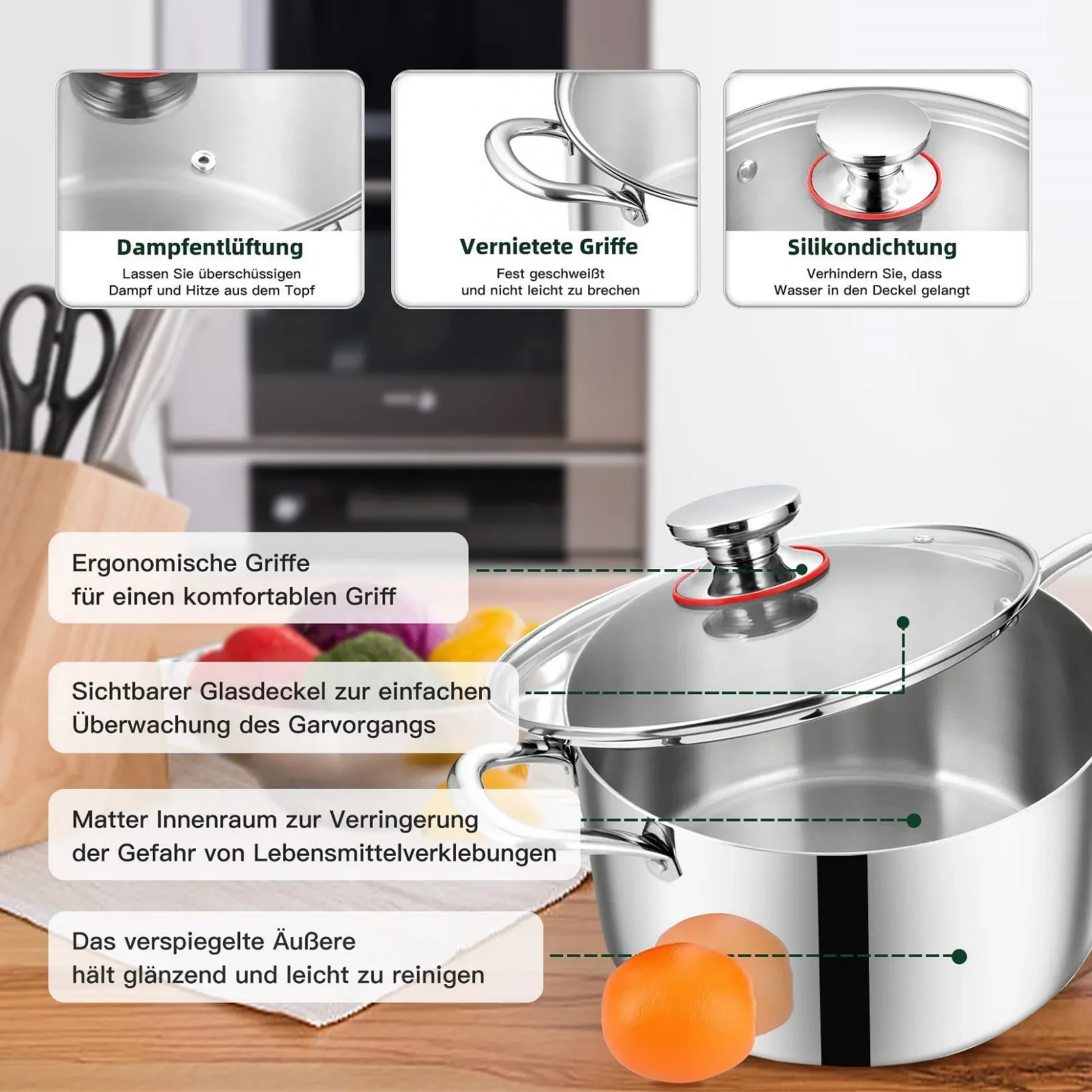 Каструля Onader 3-шарова з нержавіючої сталі Індукційна 3.3 л з кришкою 20 см, фото №4 Каструля Onader 3-шарова з нержавіючої сталі Індукційна 3.3 л з кришкою 20 см, фото №4