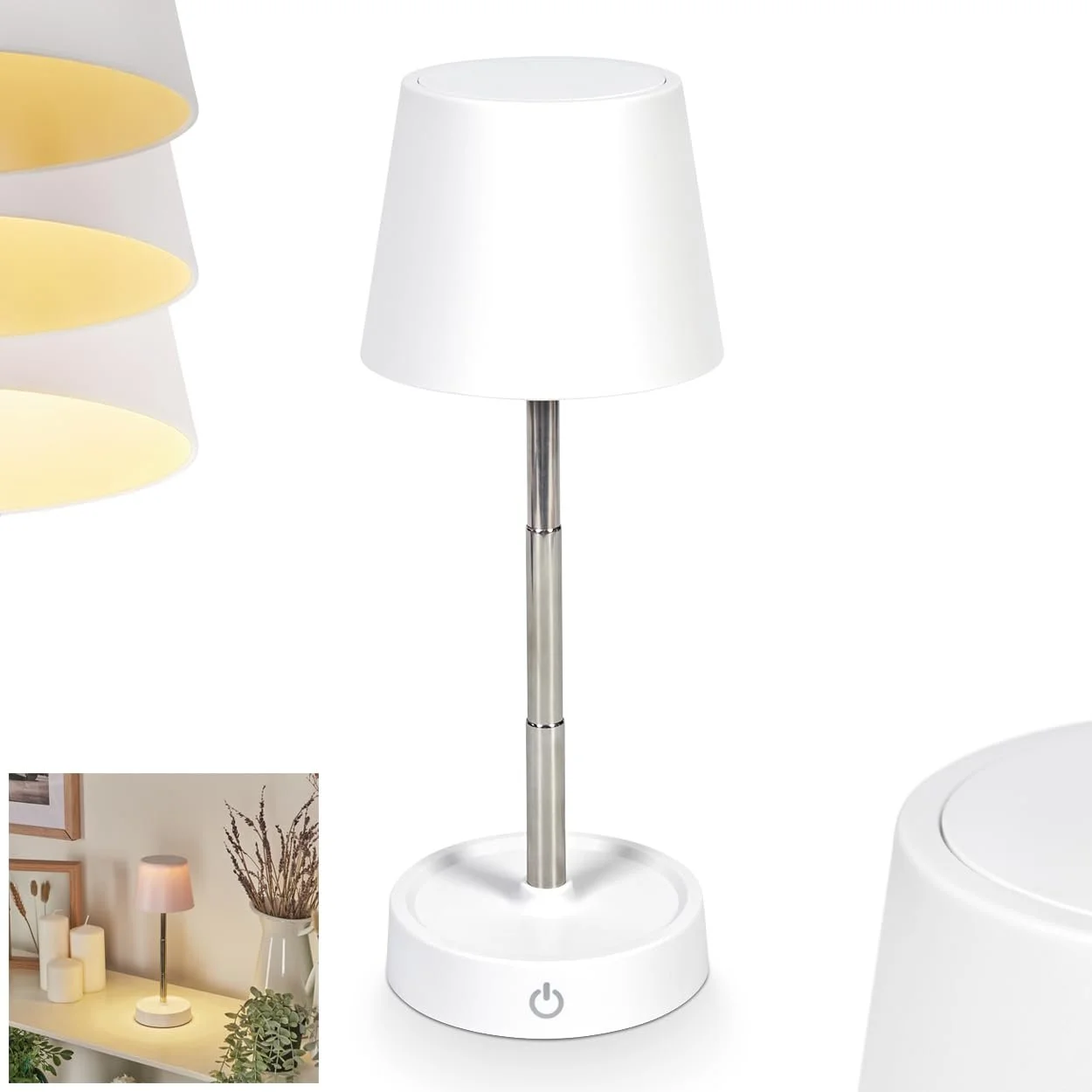Настільна лампа HOFSTEIN Amien LED димована металева/пластикова 28,5 см CCT акумуляторна IP44 біла/срібляста, фото №1
