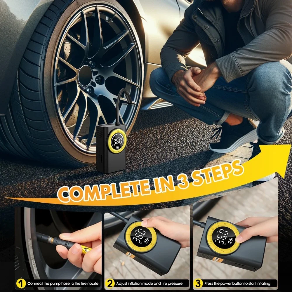 Беспроводной автомобильный компрессор Carsun T2198 с функцией фонарика и повербанка, фото №8