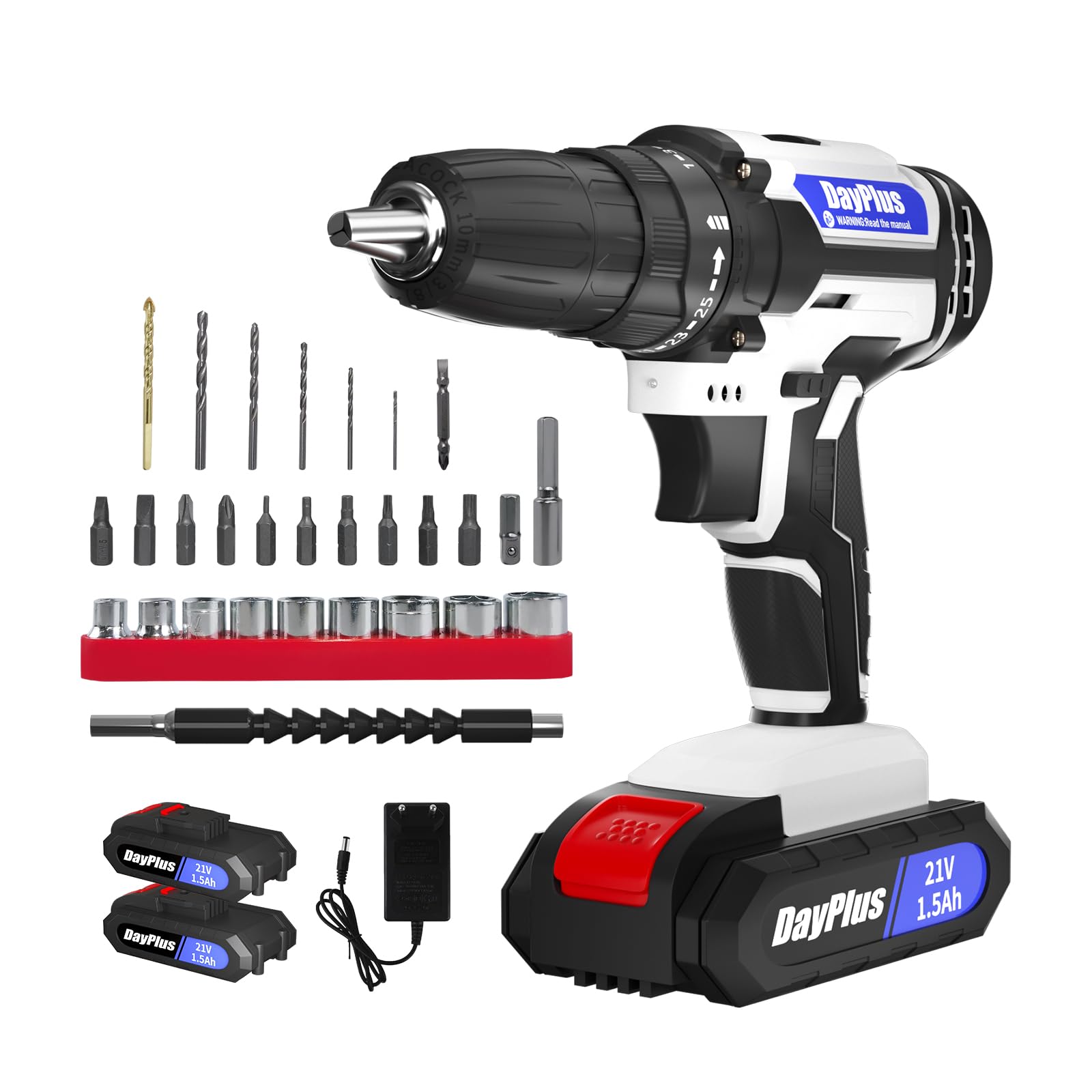Шурупокрут Cordless Drill 21V 29 аксесуарів 2 батареї 1.5 Ah 45 Nm 25+1 білиий, фото №1
