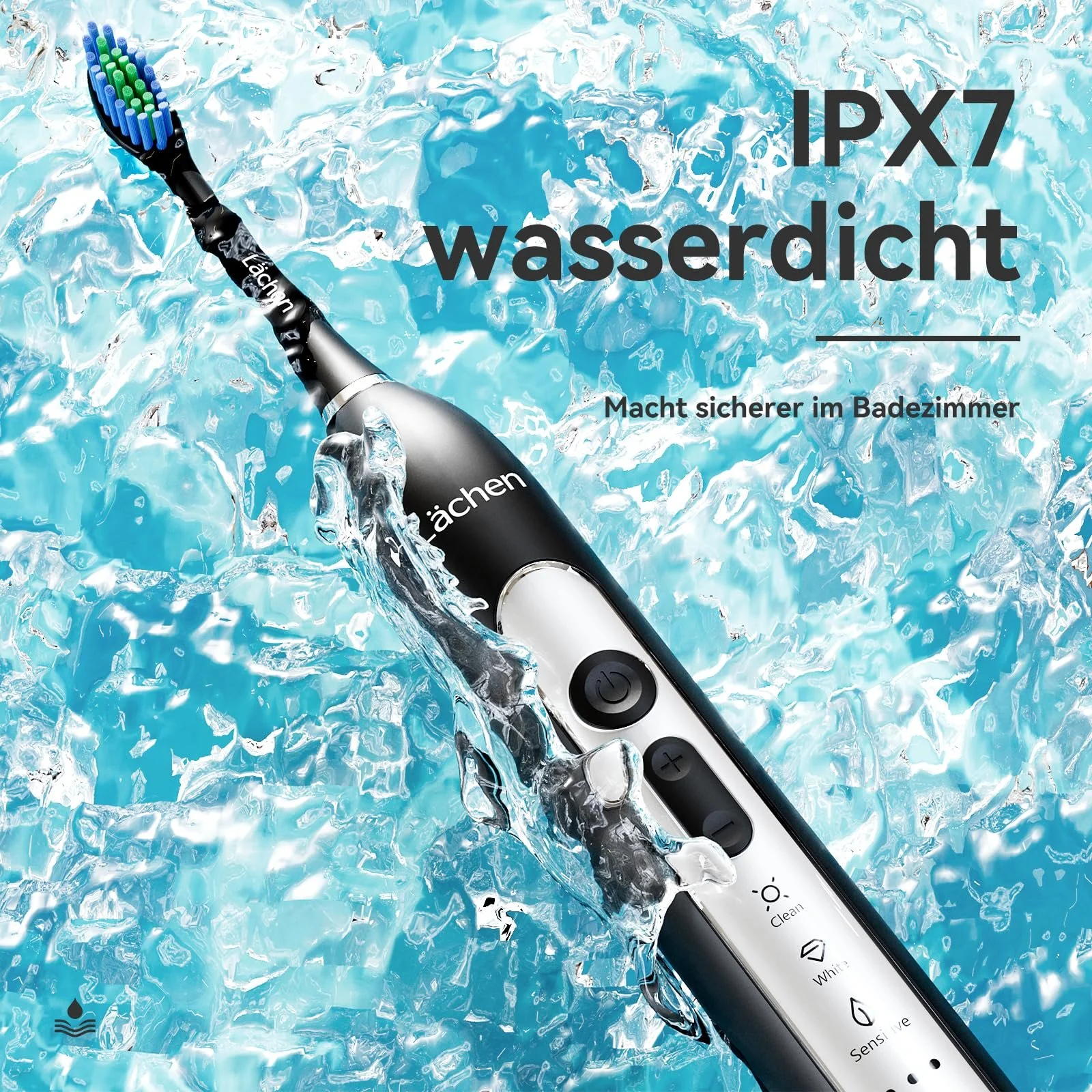 Электрическая звуковая зубная щетка Lächen с 4 насадками и таймером Чорная B-Black, фото №6