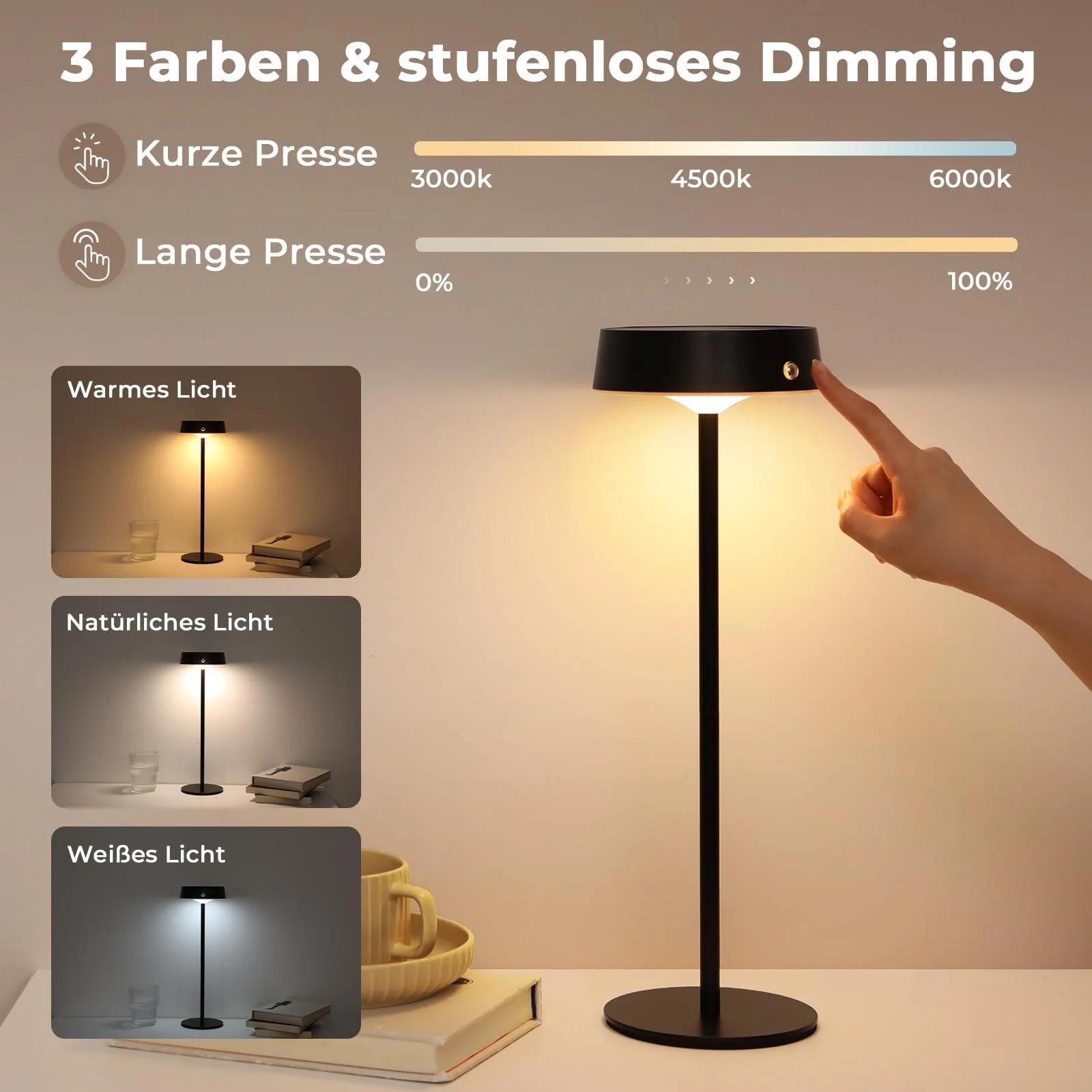 Настільна лампа LED бездротова акумуляторна сенсорна алюмінієва регульована висота IP65 набір 2 шт., фото №2