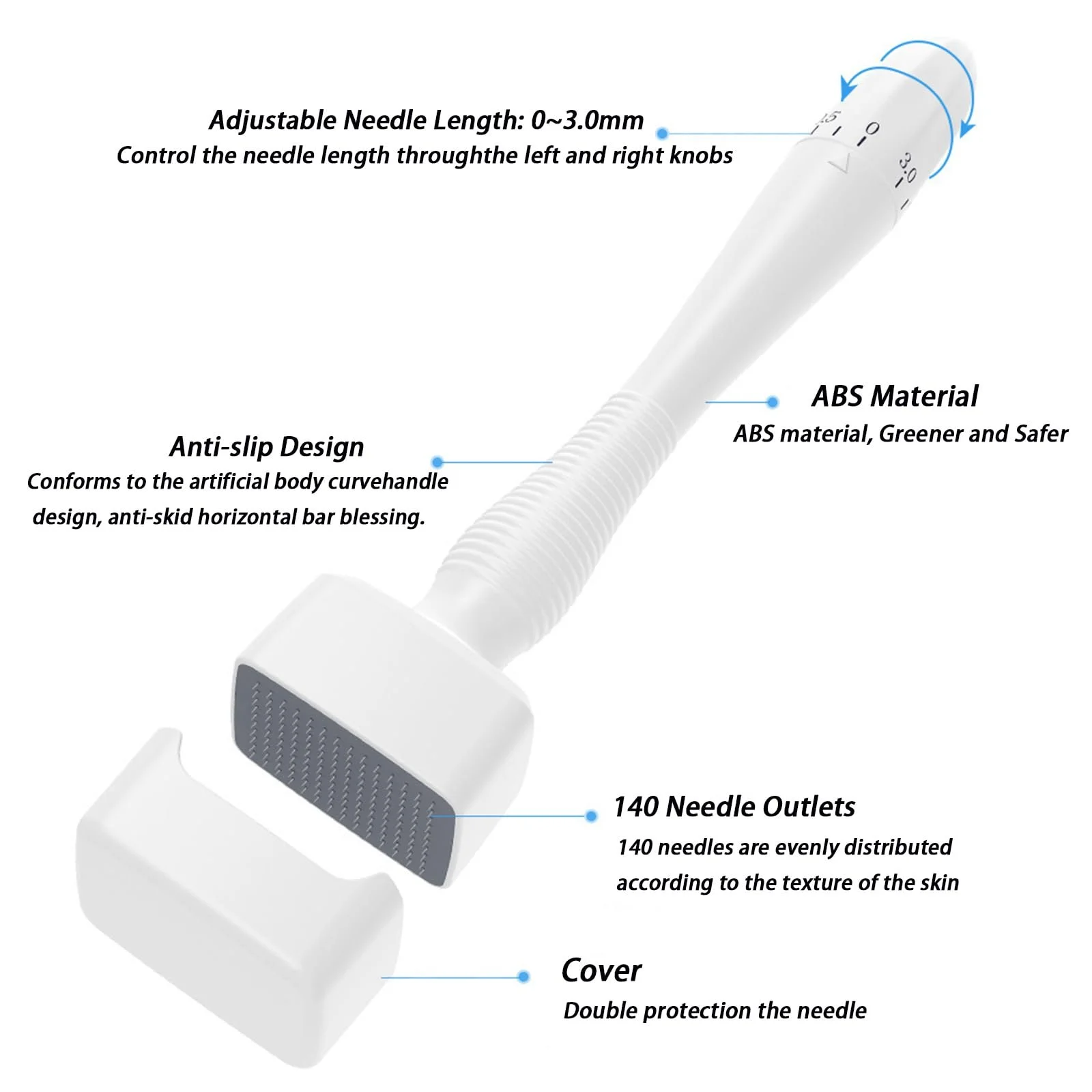Дерма-штамп мікроголковий регульований, 140 титанових голок, для волосся, бороди, обличчя, тіла, фото №3