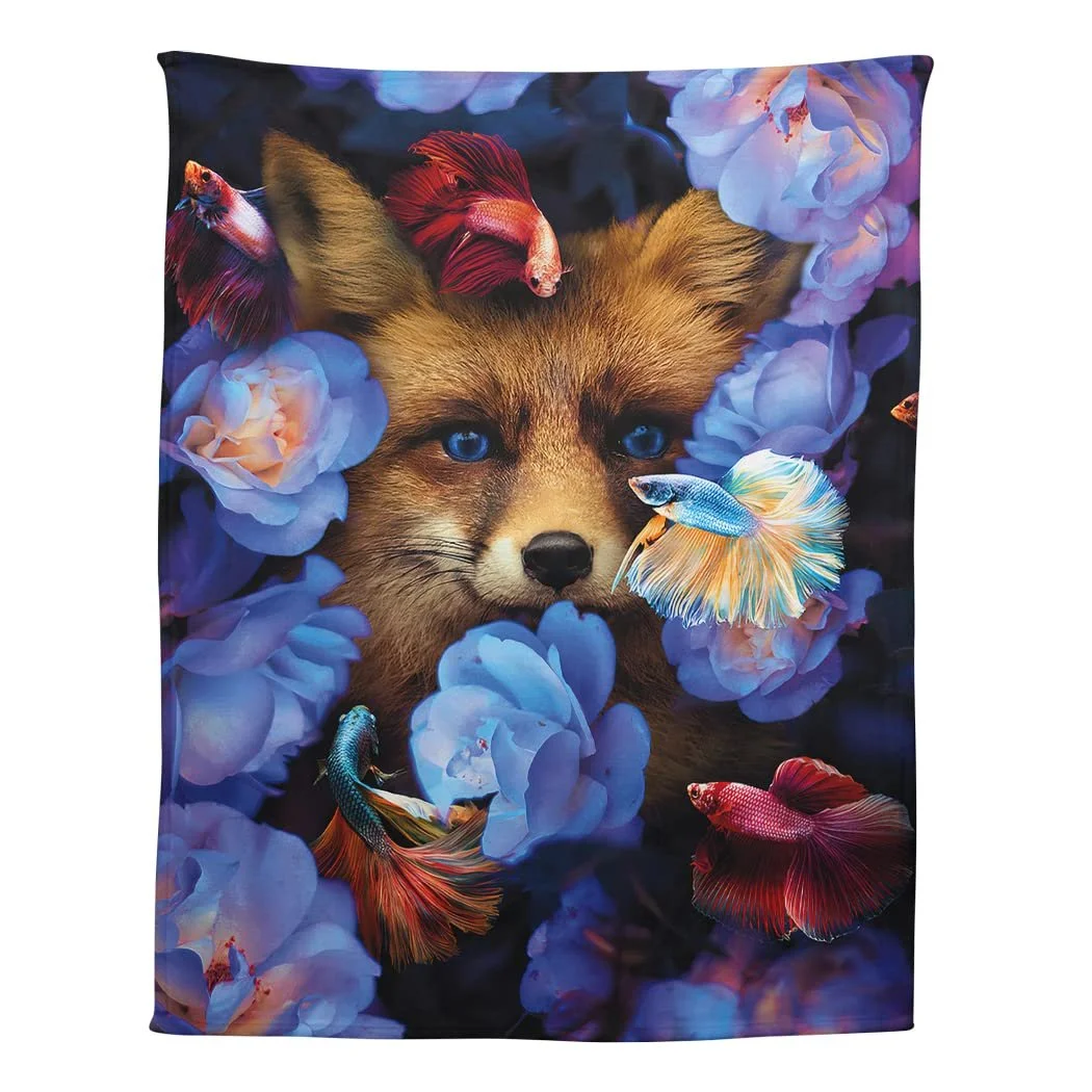 Плед Zomer М'який теплий плед з малюнком 150 x 200 см у вигляді лисиці та риби, фото №1