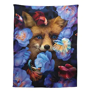 Плед Zomer Мягкий теплый плед с рисунком 150 x 200 см в виде лисы и рыбы - Фото 1