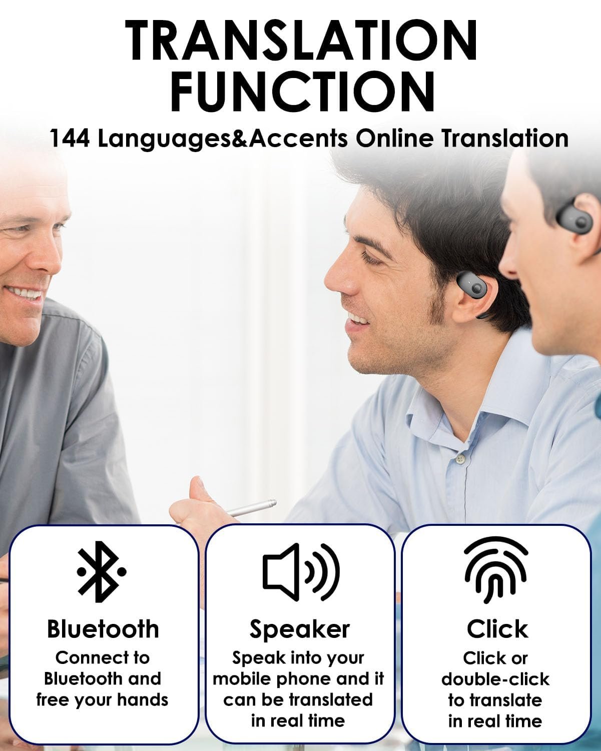 Наушники с голосовым переводом AI, 144 языка, с микрофоном, 48 часов, Bluetooth 5.4, совместимые с iOS и Android для путешествий, бизнеса, обучения, музыки, звонков, фото №5