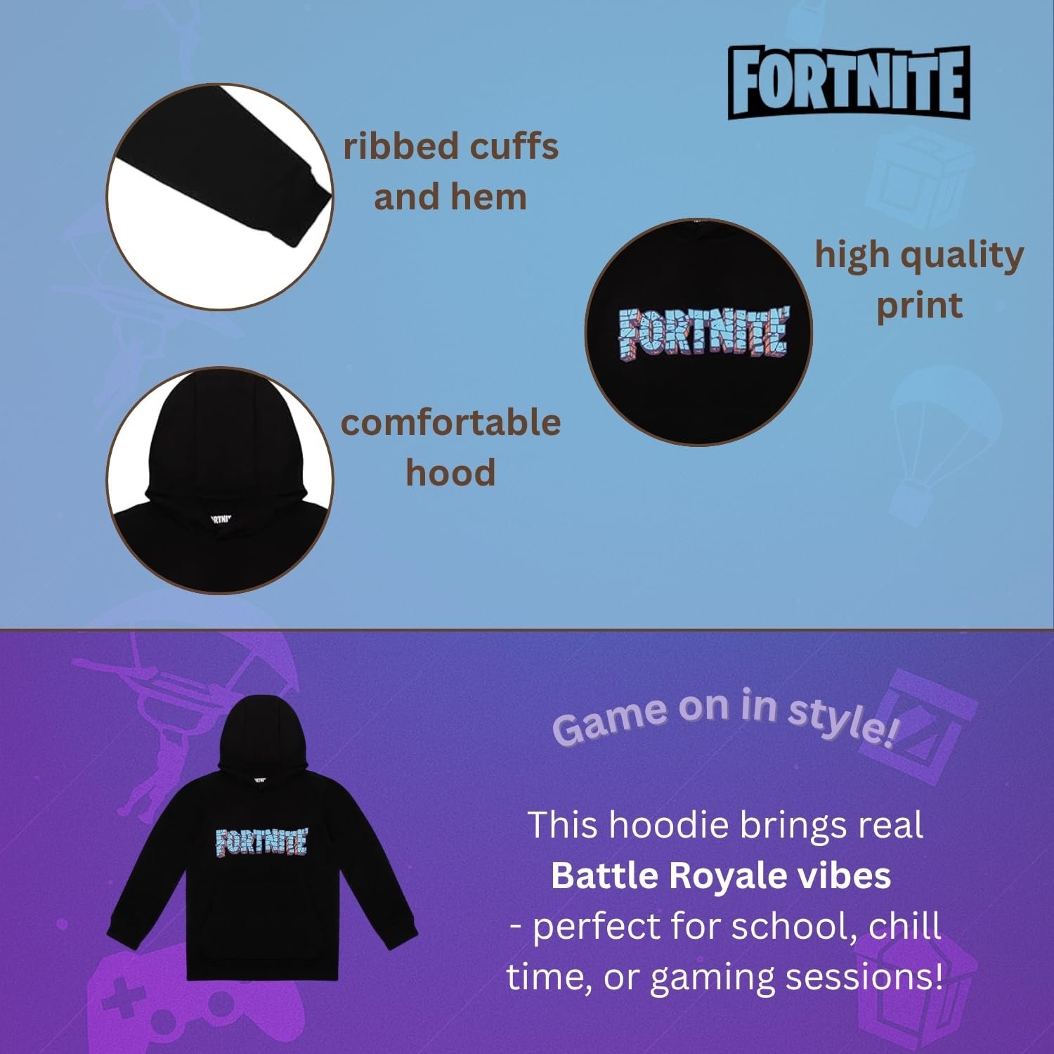 Худі Fortnite для хлопчиків, зручний пуловер з капюшоном для хлопчиків, фото №5