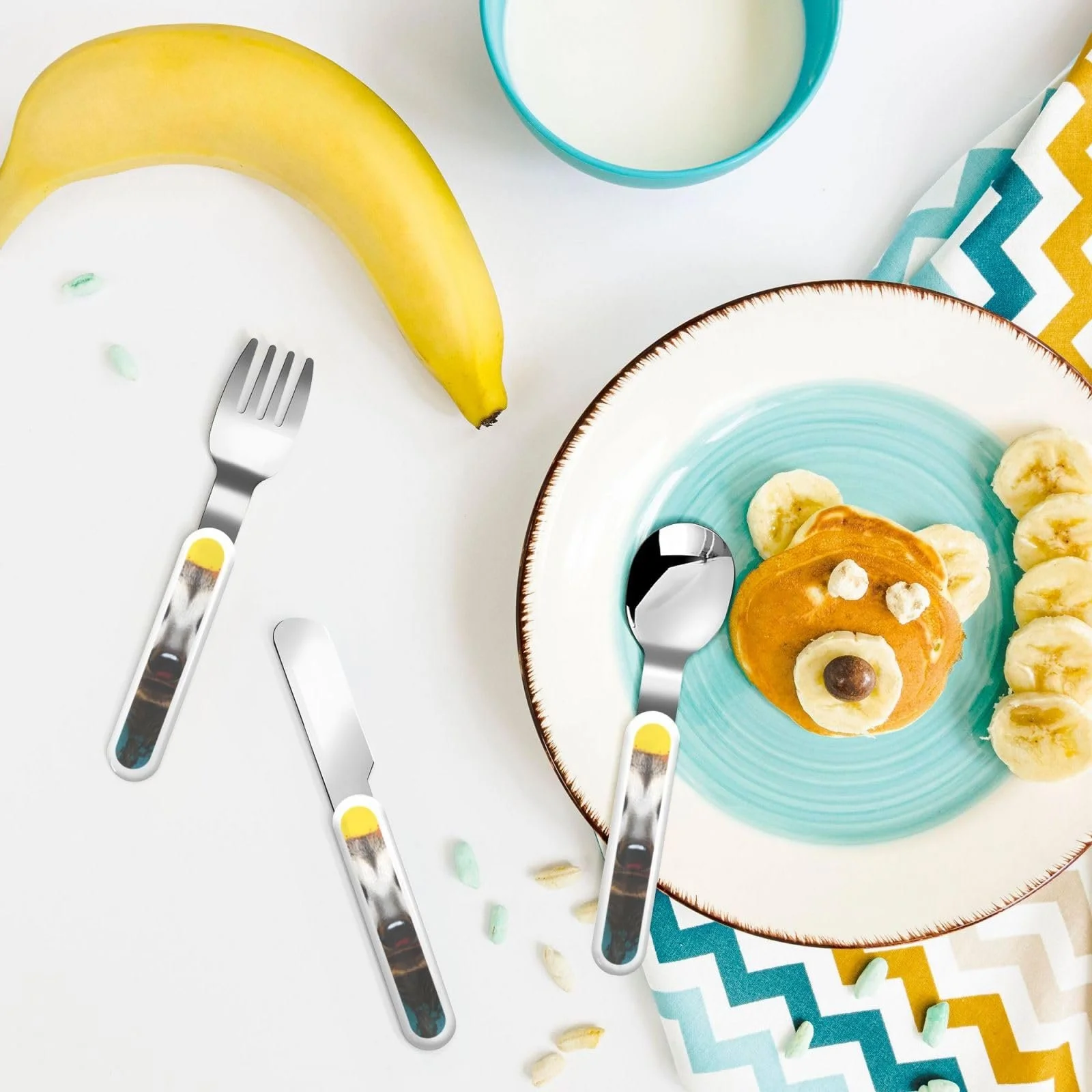 Набір дитячих столових приборів з принтом, три предмети, багаторазовий, фото №6 Набір дитячих столових приборів з принтом, три предмети, багаторазовий, фото №6