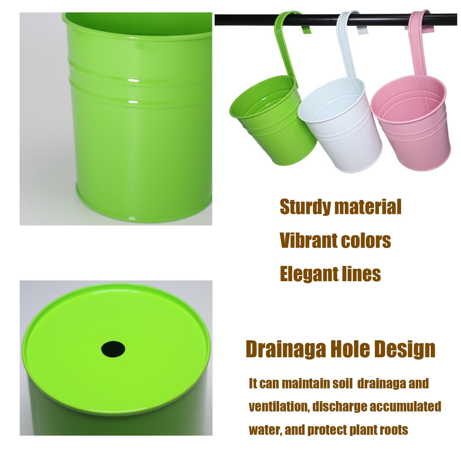 Набір горщиків підвісних металевих 15 шт. 3 кольори, фото №3