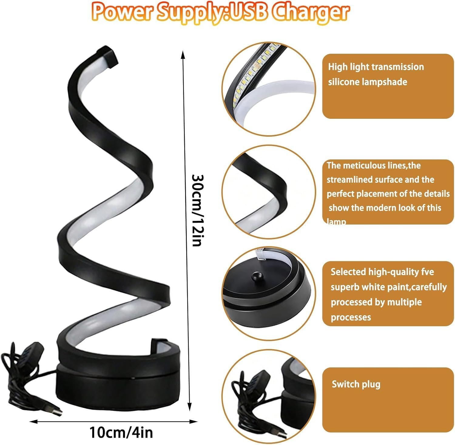 Настільна лампа LED Spiral Дизайн USB 3 колірні температури, фото №1