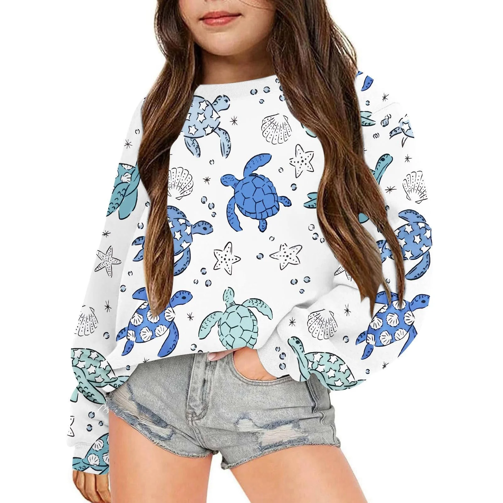 Пуловер для девочки с принтом морских животных, размер 158, фото №2