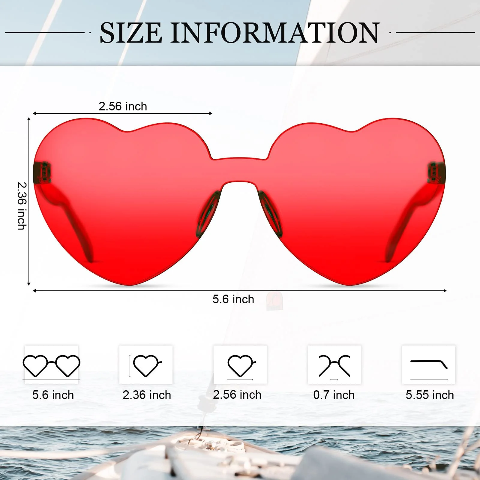 Сонцезахисні Окуляри Fiada Серцеподібні Без оправи Прозорі Кольорові Червоні, фото №2 Сонцезахисні Окуляри Fiada Серцеподібні Без оправи Прозорі Кольорові Червоні, фото №2
