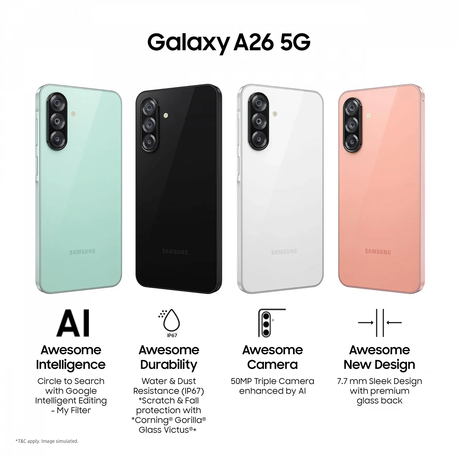 Смартфон Samsung Galaxy A26 5G 6GB 128GB FHD+ sAMOLED 50MP OIS IP67 Awesome White, фото №2