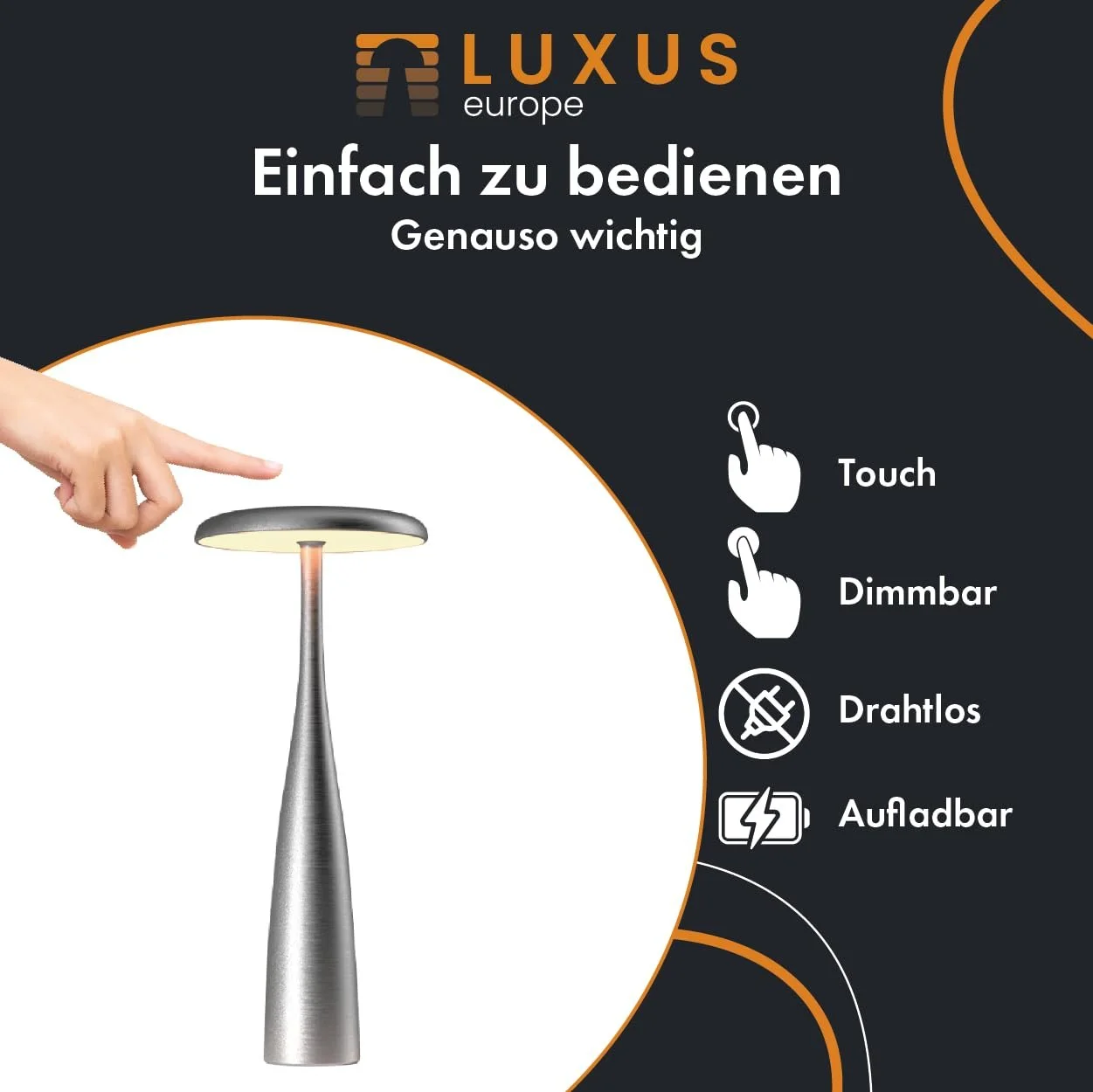 Настільна лампа Luxus Dahlia Сенсорна LED Акумуляторна Сріблястий, фото №2