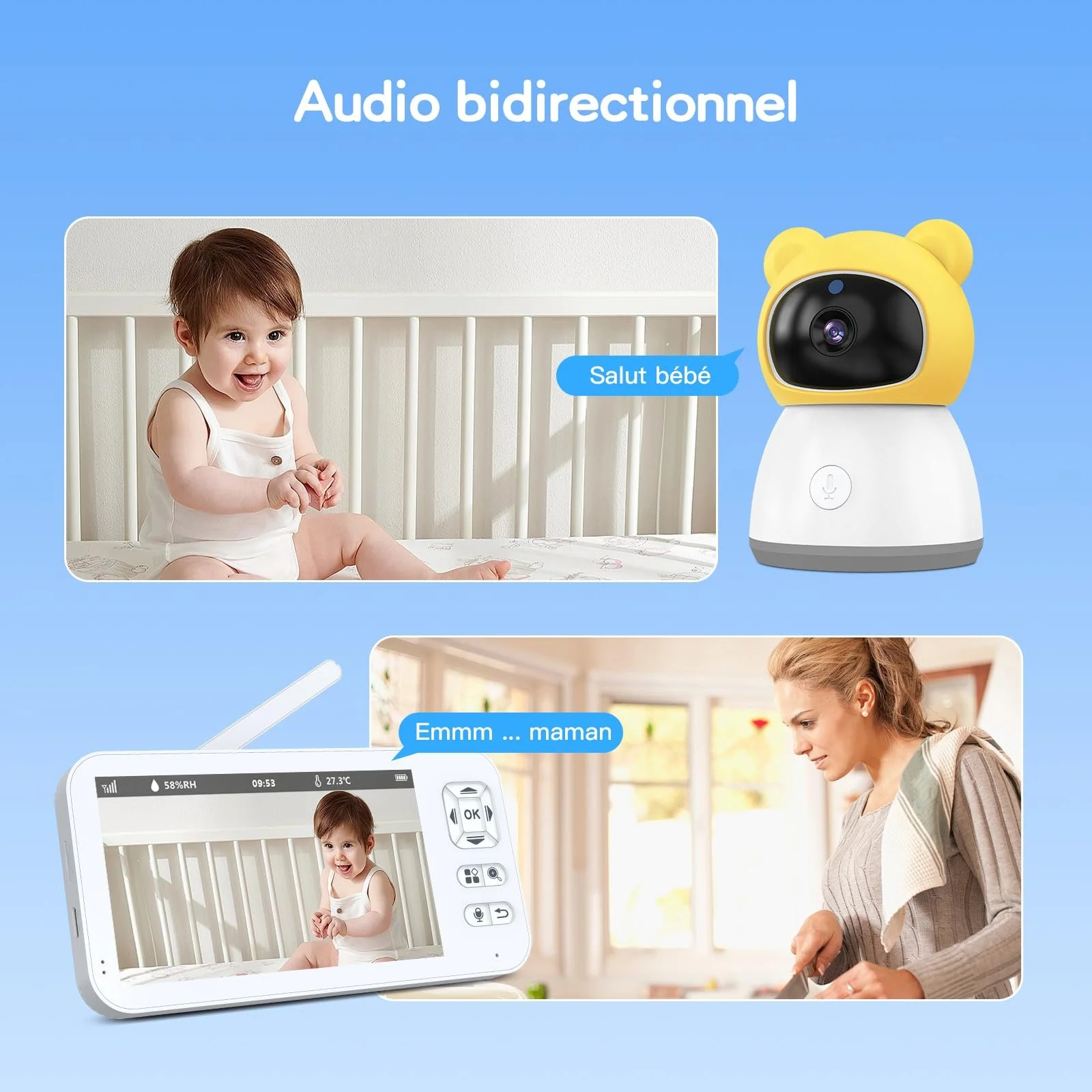 Відеоняня XPJ 2K WLAN 5 дюймів Night Vision Motion & Scream Intercom Lullabies, фото №7 Відеоняня XPJ 2K WLAN 5 дюймів Night Vision Motion & Scream Intercom Lullabies, фото №7