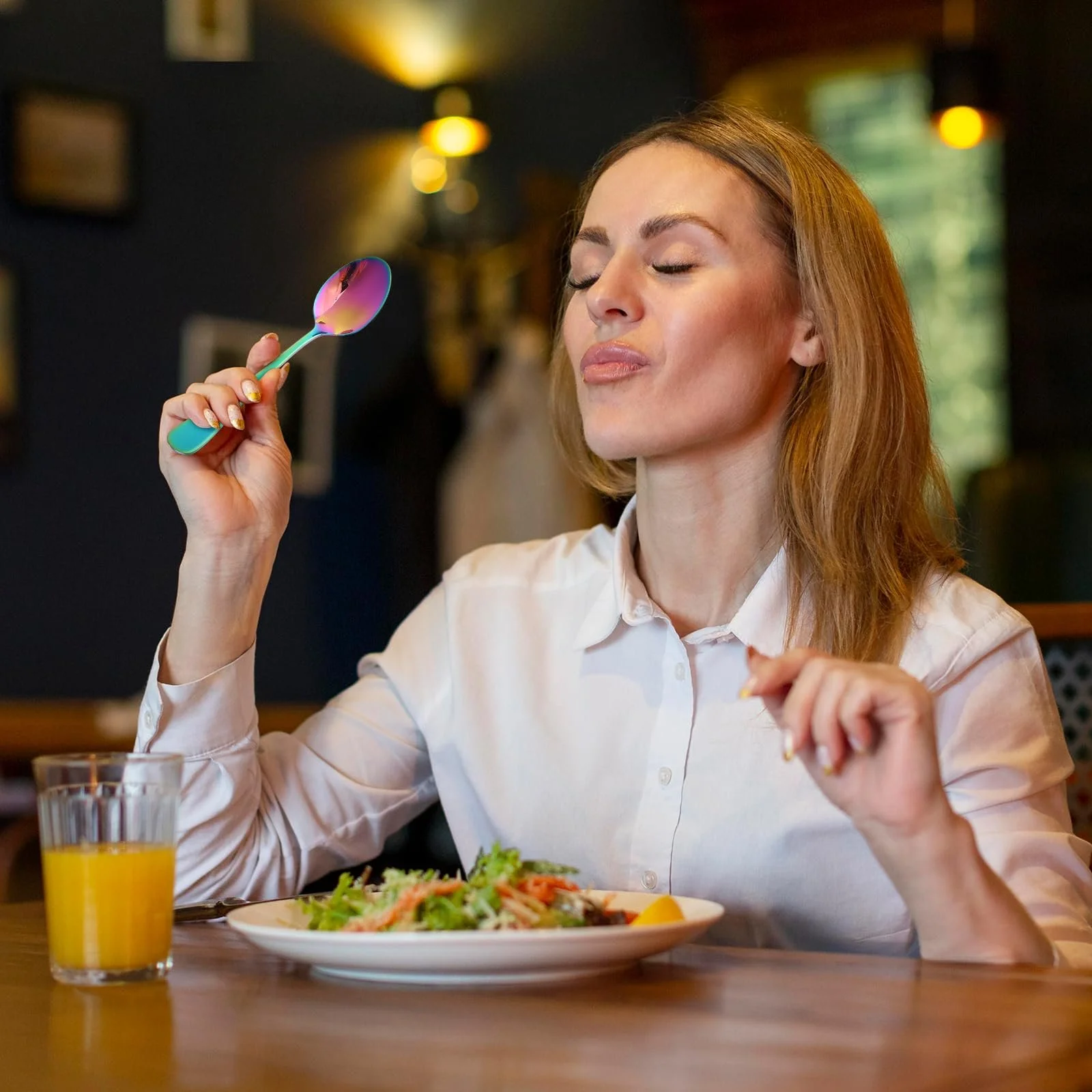 Набір з 6 кавових ложок з нержавіючої сталі 14 см, райдужні, фото №3