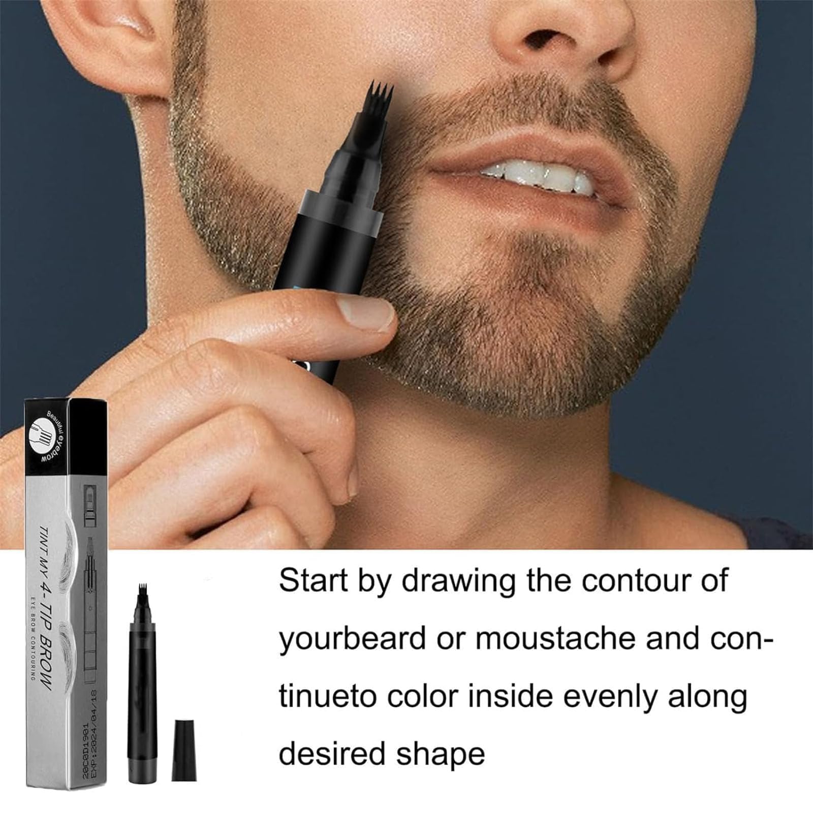 Карандаш для бровей и бороды 4 Points Multi Use Waterproof 4 Points Eyebrow Beard Pen Filler and Brush Beard Pen Filler для мужчин, фото №6
