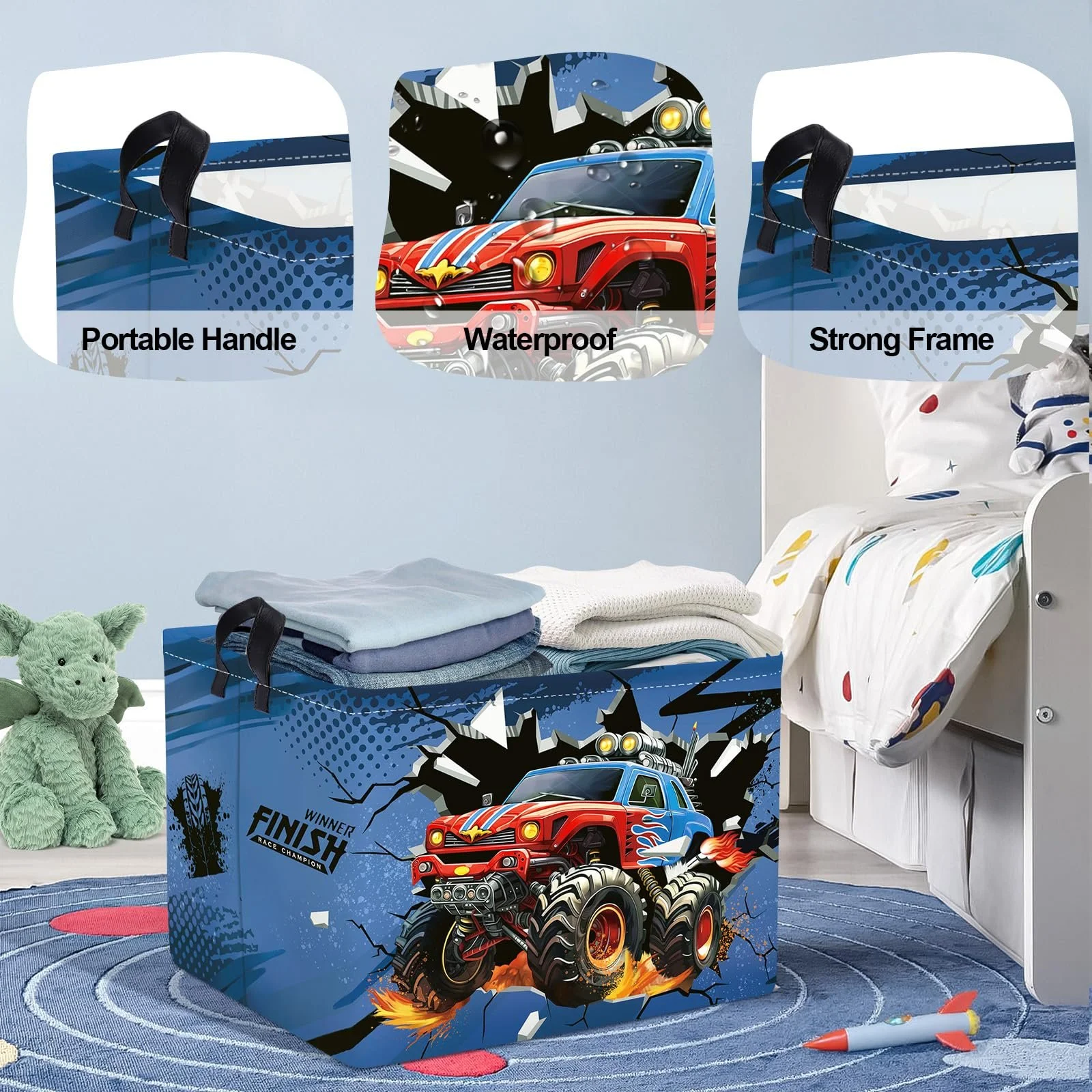 Корзина для игрушек Детская HUUMONSS 3D Car, складная для мальчиков, голубой, 36 л, фото №4 Корзина для игрушек Детская HUUMONSS 3D Car, складная для мальчиков, голубой, 36 л, фото №4