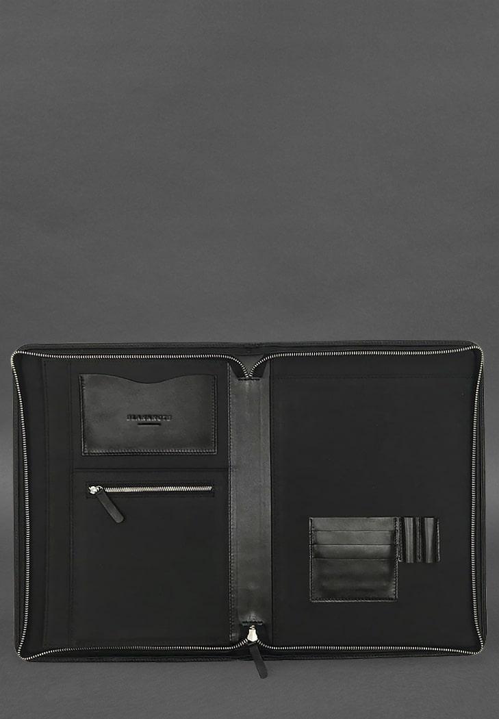 Шкіряна папка А4 на блискавці для документів чорна, фото №2