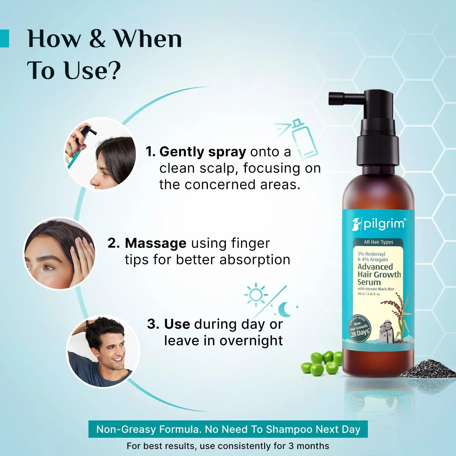 Сироватка Pilgrim Redensyl 3% + Anagain 4% для росту волосся з корейським чорним рисом 100 мл, фото №8