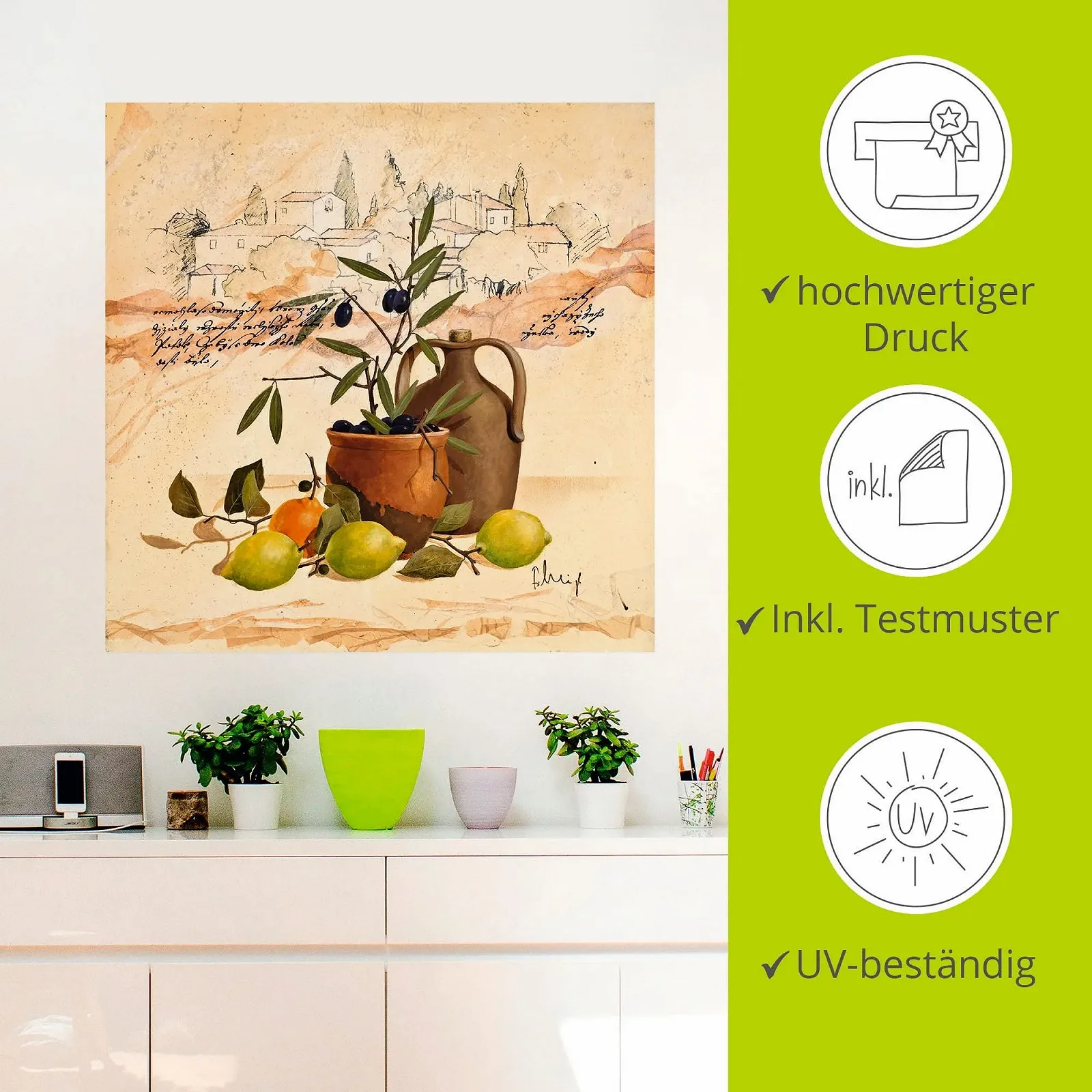 Наклейка на стіну ARTland Пейзаж Тоскани Італія Оливковий живопис Вінілова 70 x 70 см, фото №2