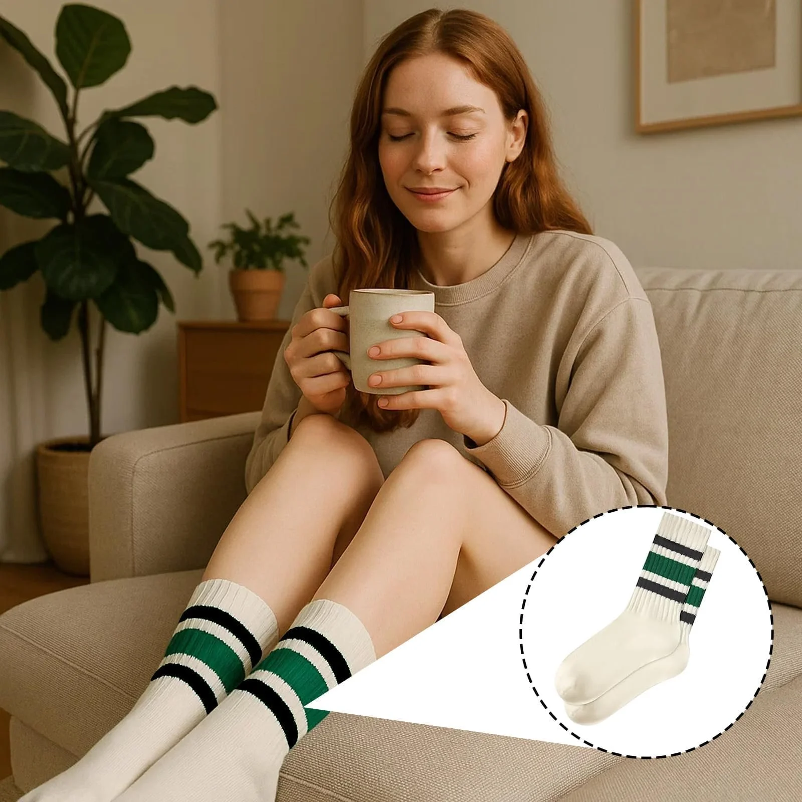 Шкарпетки Crew Жіночі, 3 пари Ретро Шкарпеток у Смужку, фото №4