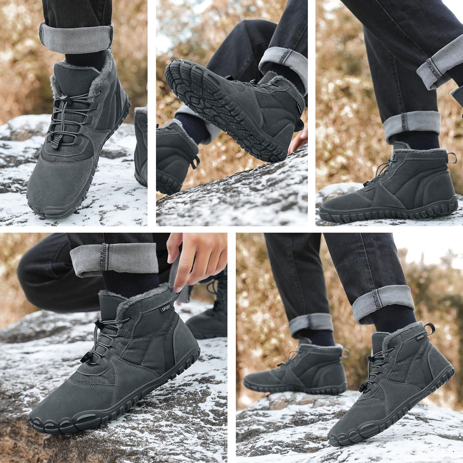 Зимові черевики AONETIGER Barfußschuhe для чоловіків та жінок, утеплені, снігові, зручні, легкі, водонепроникні, для активного відпочинку, бавовняні, фото №6