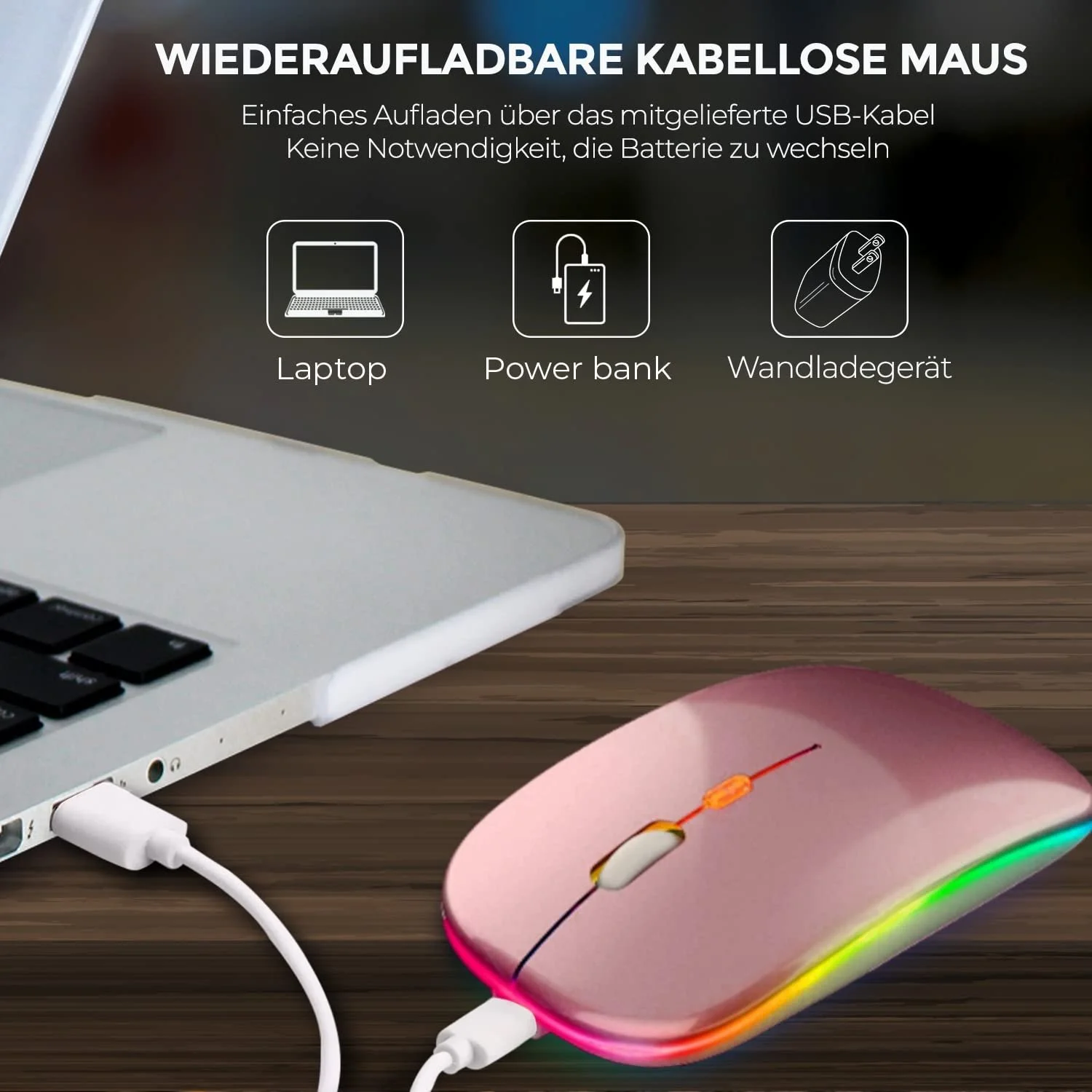 Мышь беспроводная GLOBAL TECH USB 2.4G Розовое золото, фото №3