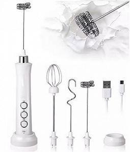 Электрический вспениватель молока Milk Frother 3 в 1 капучинатор с зарядной базой Белый synthetic.ua - Фото 1