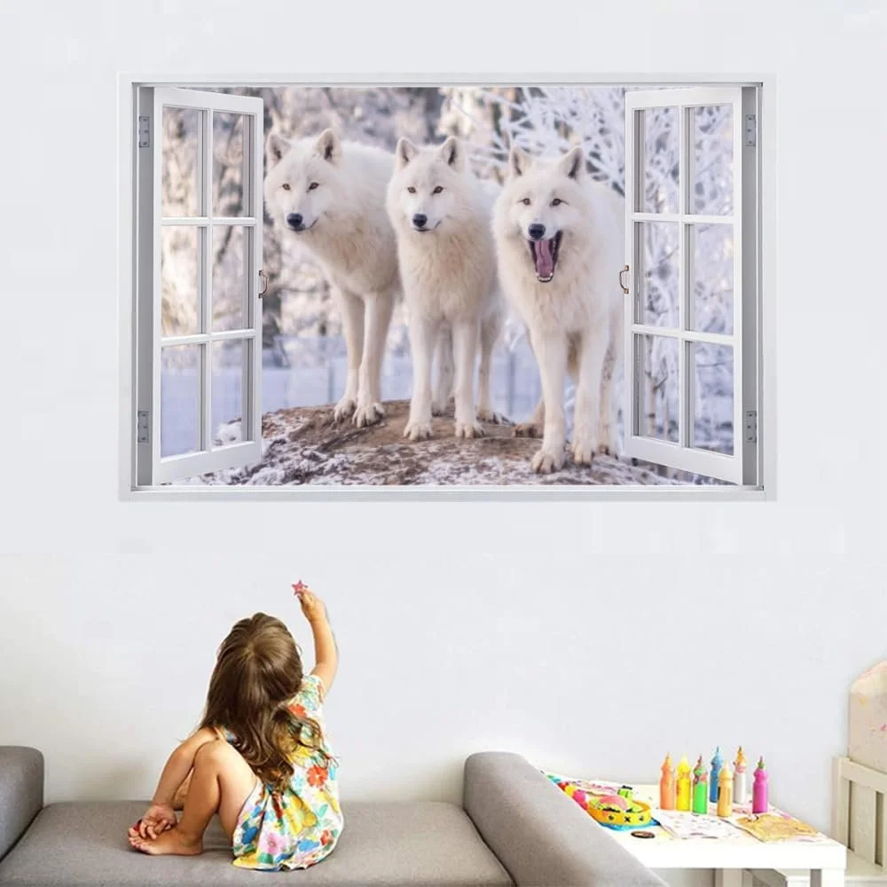 Настінна наклейка Wolf 3D Breakthrough Effect Wolf Wall Hole 75 x 50 см, фото №2 Настінна наклейка Wolf 3D Breakthrough Effect Wolf Wall Hole 75 x 50 см, фото №2
