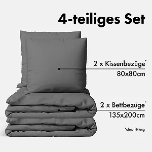 Комплект постільної білизни JACOBSON 4 предмети 135 x 200 см 100% бавовна Percale Oeko-Tex антрацит synthetic.ua - Фото 1