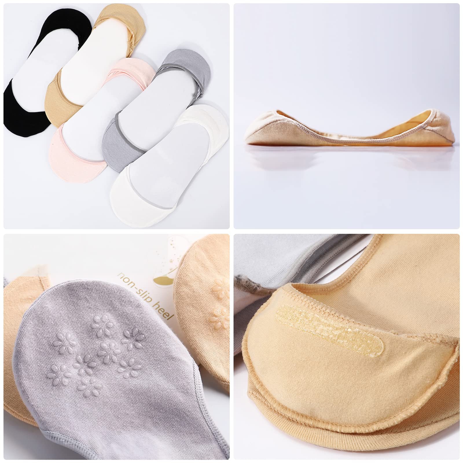 Носки Женские Невидимые для Туфель на Каблуках, Хлопковые Ультра Низкие Носки-Подкладки Невидимые, Мягкие Носки, Носки-Балетки, Носки для Кроссовок с Нескользящим Силиконом для Лоферов (6 пар), фото №7