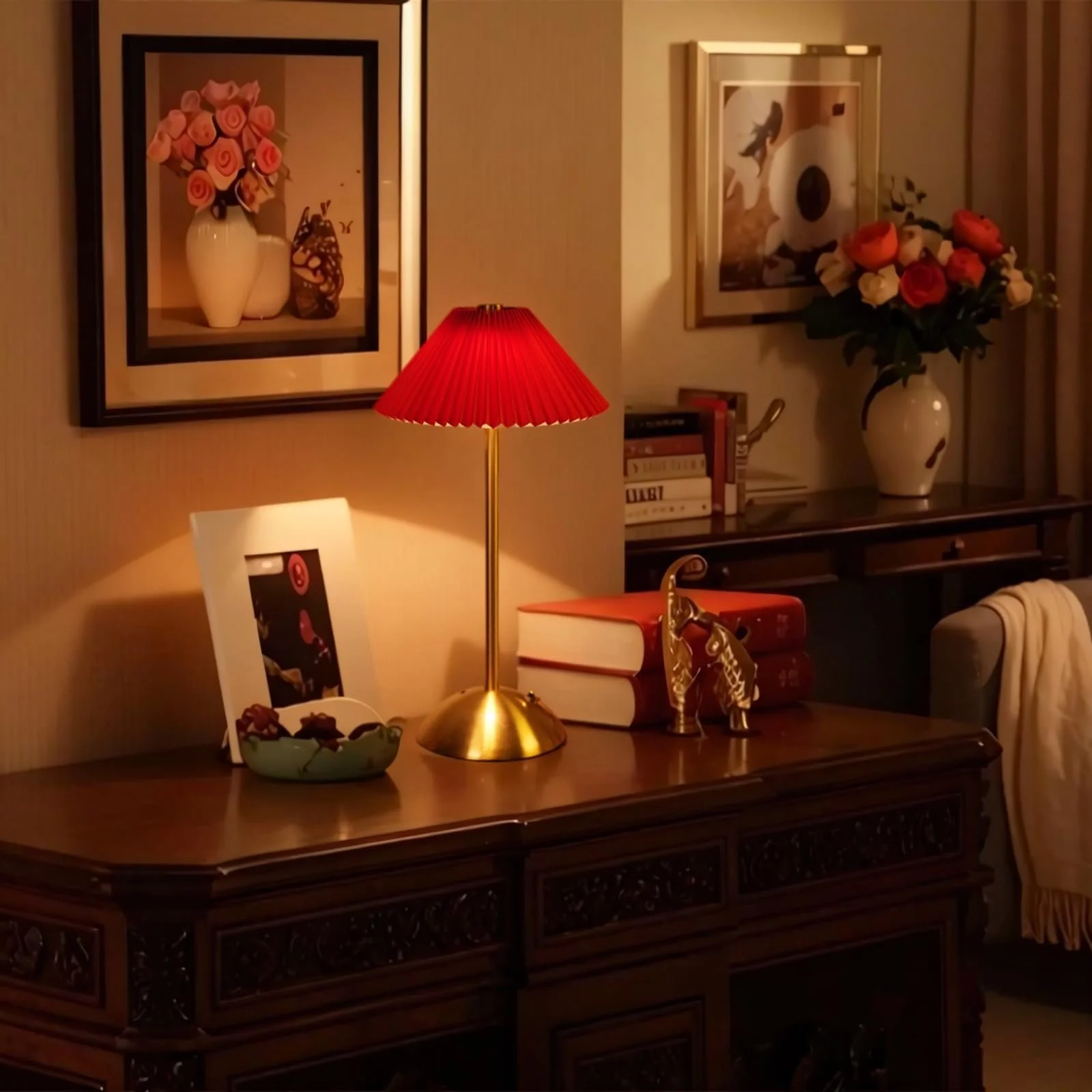 Настільна лампа LED Акумуляторна Сенсорна Димер Метал Червона A, фото №5