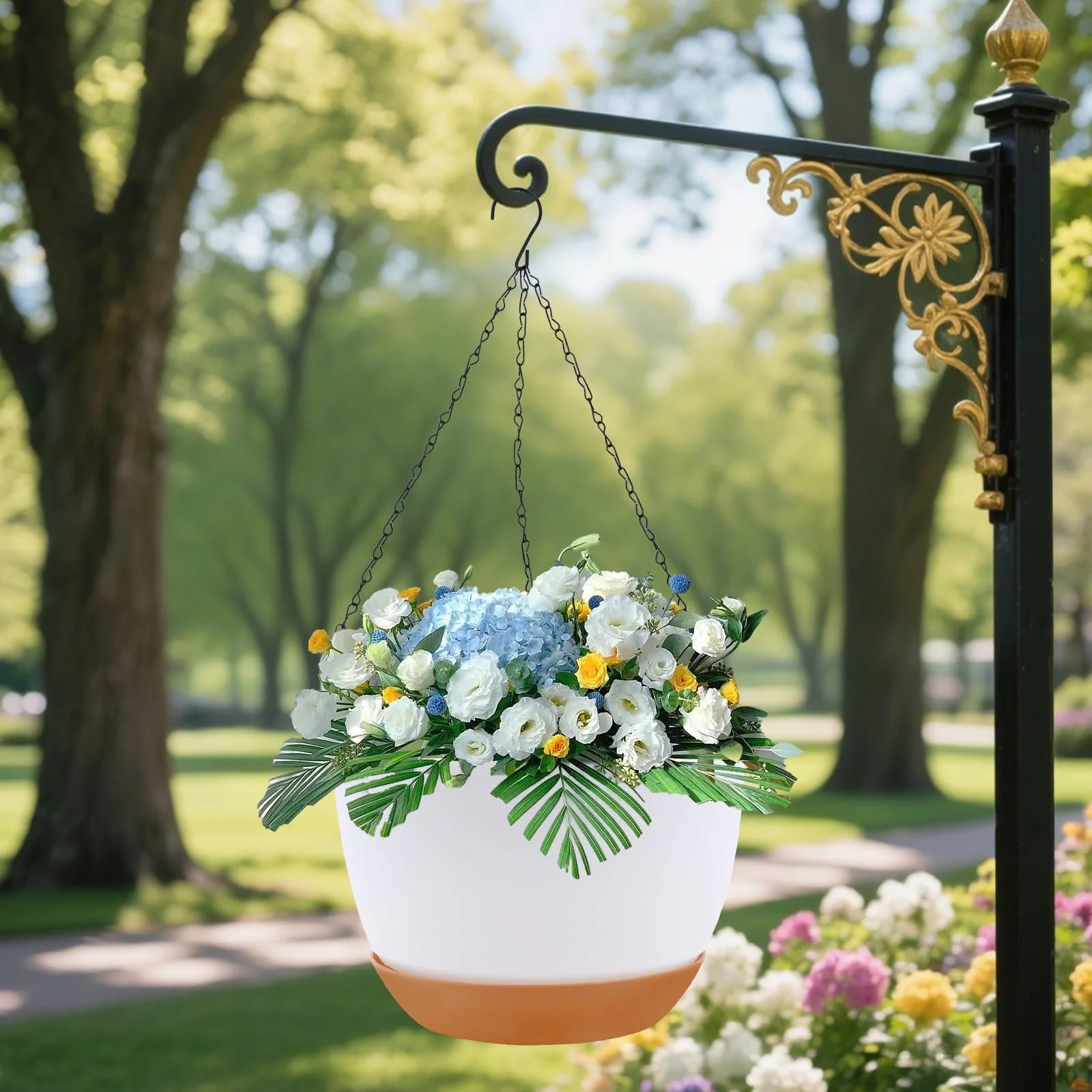 Підвісні горщики для рослин 21 см 2 шт. з дренажними отворами та піддонами, фото №4