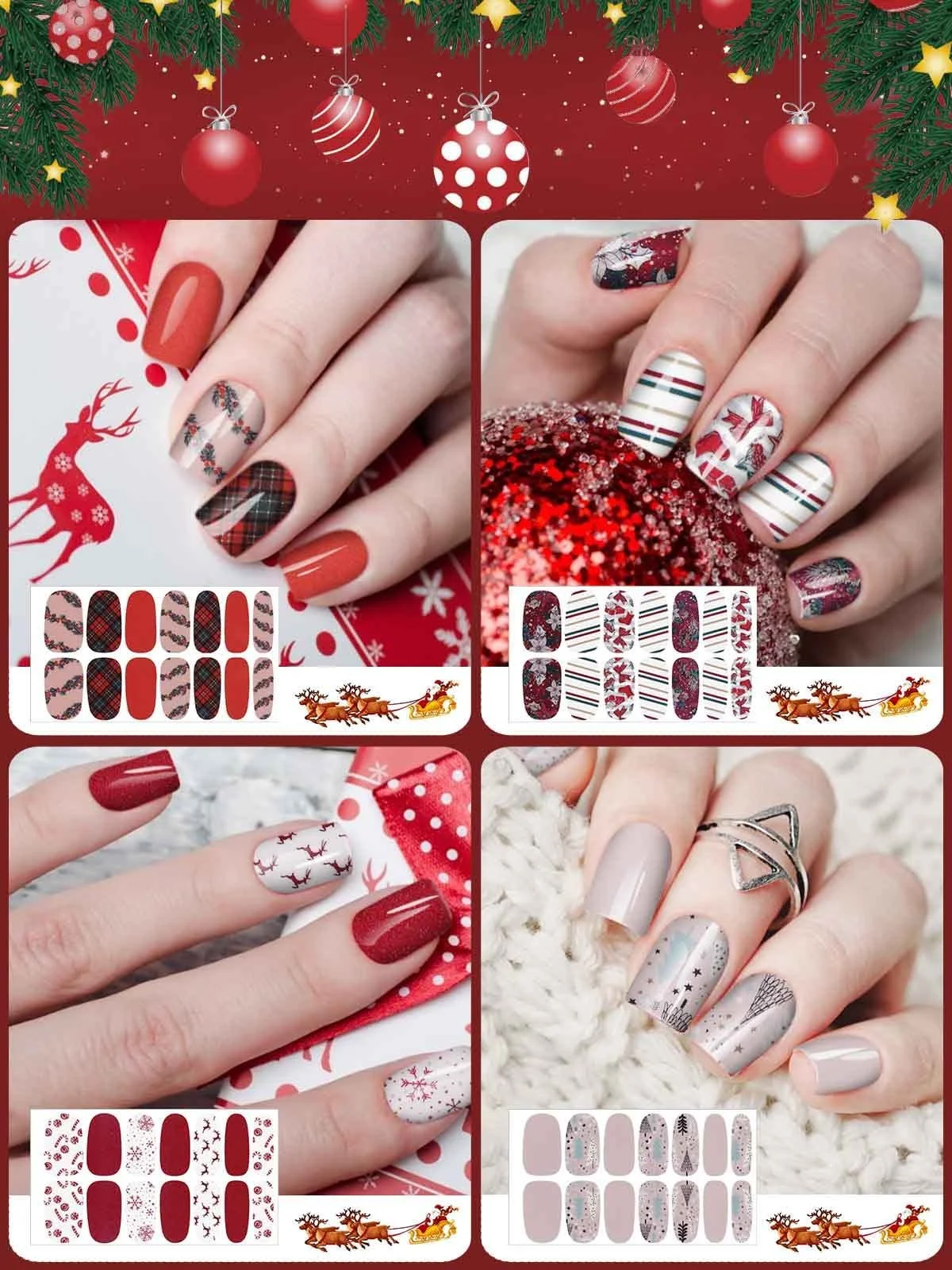 Наклейки для нігтів EBANKU Christmas 14 аркушів з пилкою (A) Самоклеючі, фото №2