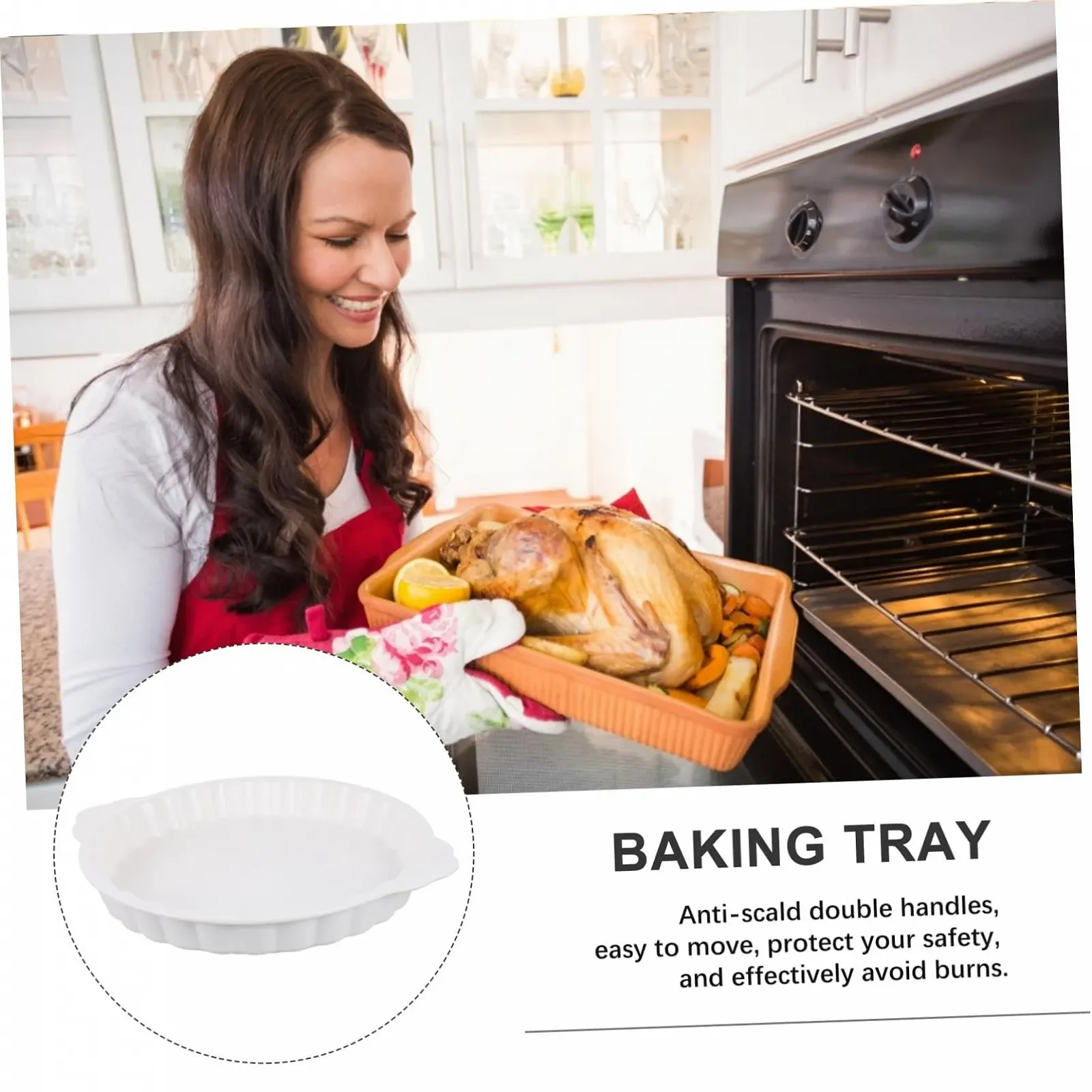 Керамическая форма для запекания SOIMISS Круглая с ручками Термостойкая Белая, фото №3