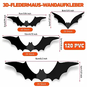 Наклейки на стіну Декоративні кажани Хелловін 120 шт. 4 розміри 3D PVC Чорний synthetic.ua - Фото 1