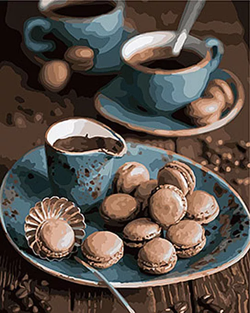 Картина по номерам Натюрморт Макаруны к кофе Идейка IDK55 50х 40х50 см QN678876, фото №1