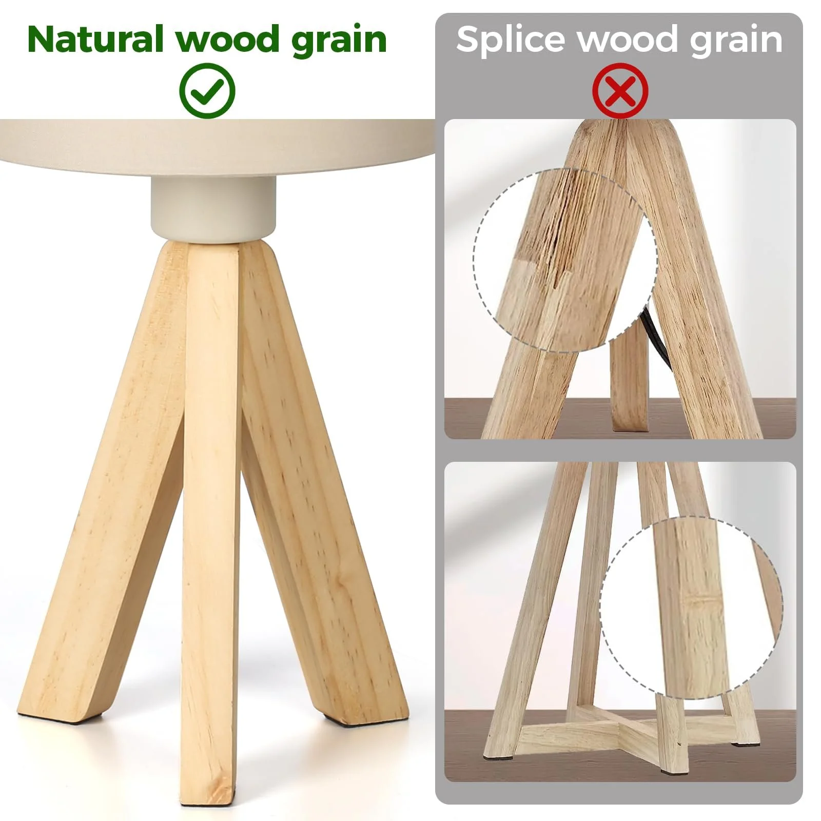 Настільна лампа Wooden Bedside Lamps вінтажна з лляним абажуром патрон E27 дизайн тринога, фото №3