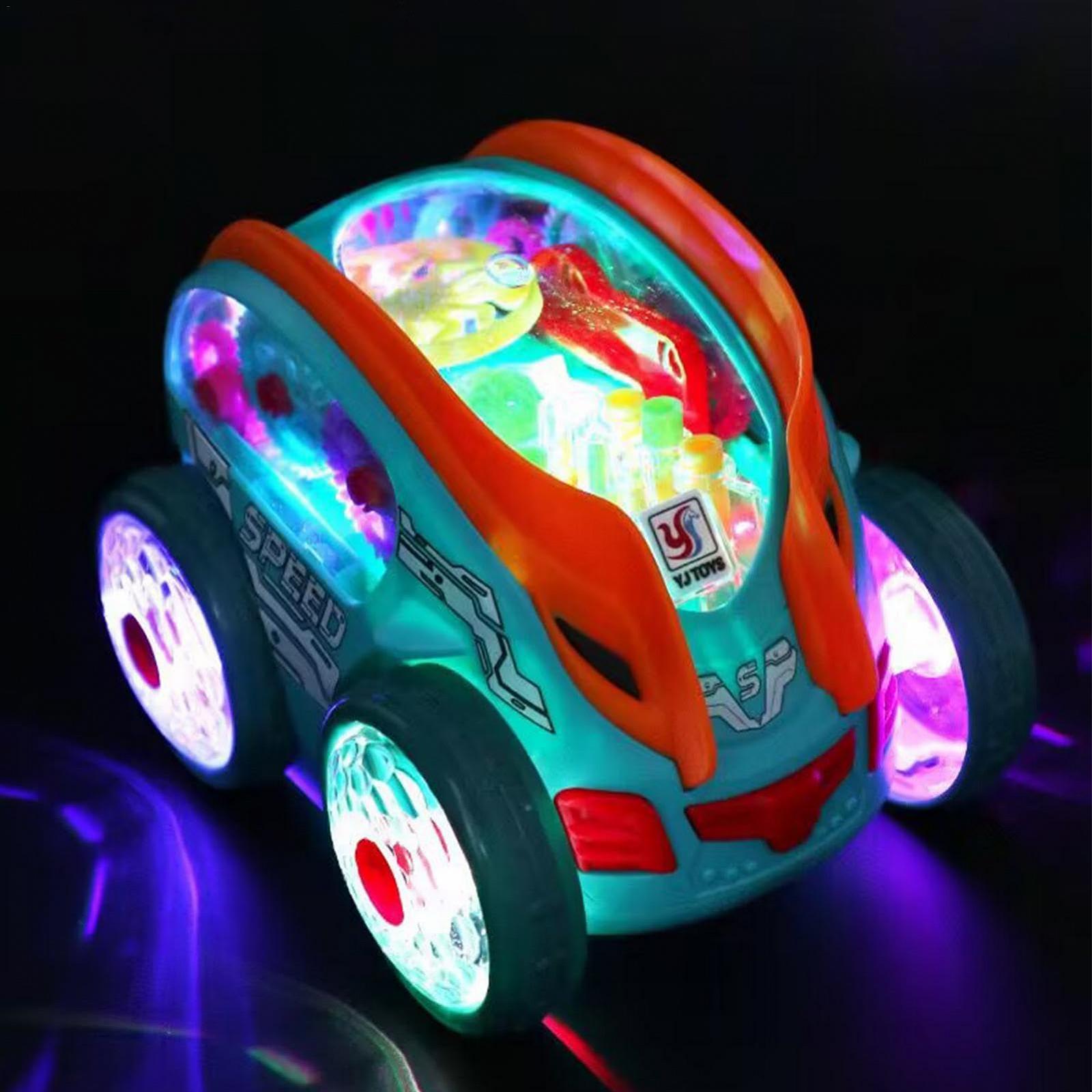 Игрушечная машина Dynamic Car с LED подсветкой, автоматическая машина "Бамп и Перейти", 360° вращающаяся машина с музыкой, светящаяся прозрачная игрушечная машина для детей, фото №3