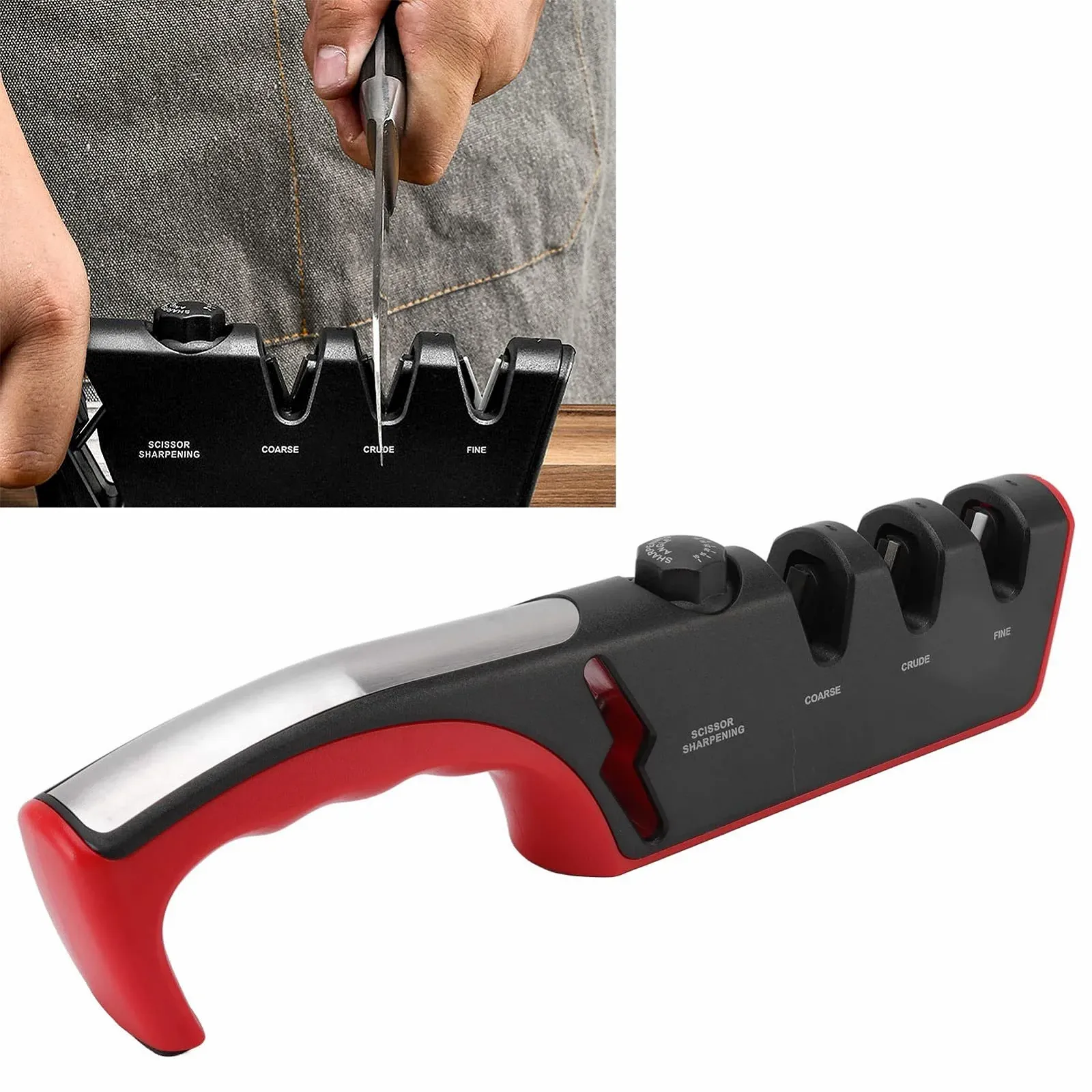 Точило для ножів ручна Akozon алмазна 3-х рівнева Black/Red, фото №7