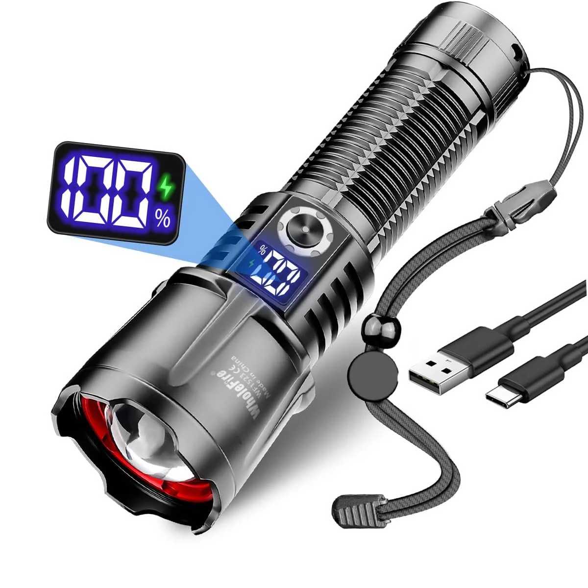 Ліхтар WholeFire LED Перезаряджуваний Надзвичайно Яскравий 150 000 Люмен Водонепроникний на Акумуляторі для Кемпінгу, Пішого Туризму, Риболовлі, Активного Відпочинку, Надзвичайних Ситуацій, фото №1