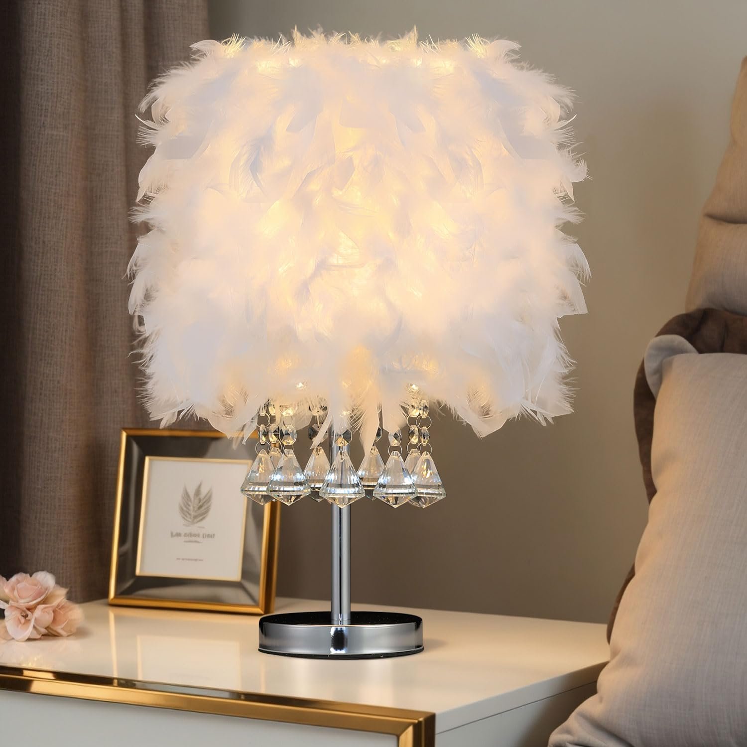 Настольная лампа Перовая Винтажная 3-цветная с лампой Белая, фото №1