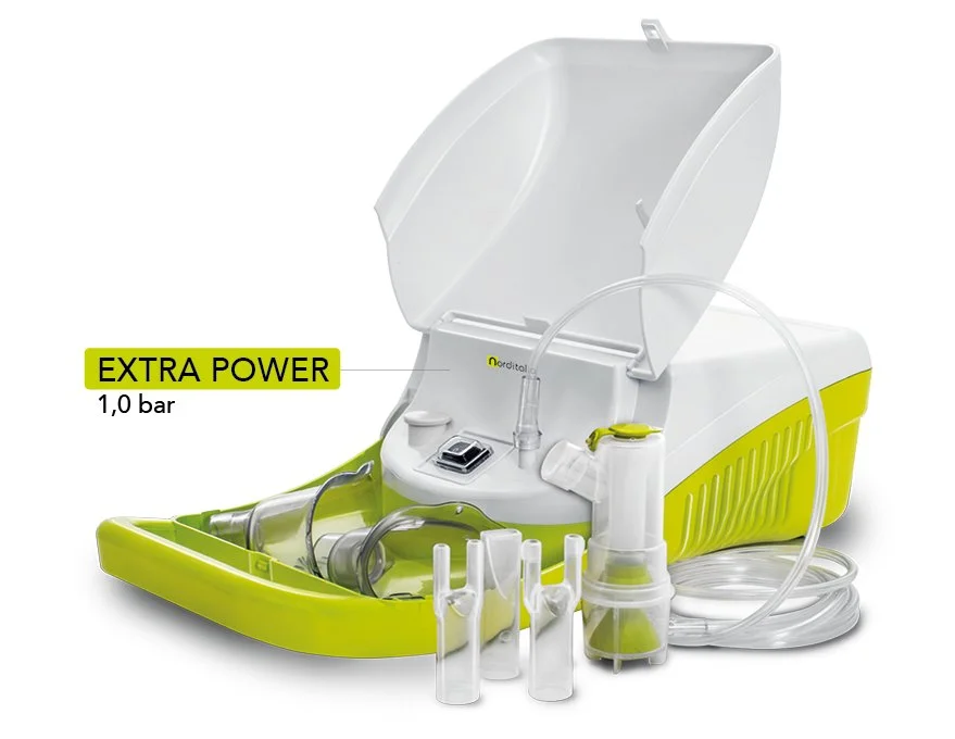 Компресорний інгалятор Norditalia Meganeb Plus / 1.0 Бар / 0.2 - 0.62 мл/хв / 2.8-7.0 мкм / Білий-Зелений, фото №1 Компресорний інгалятор Norditalia Meganeb Plus / 1.0 Бар / 0.2 - 0.62 мл/хв / 2.8-7.0 мкм / Білий-Зелений, фото №1