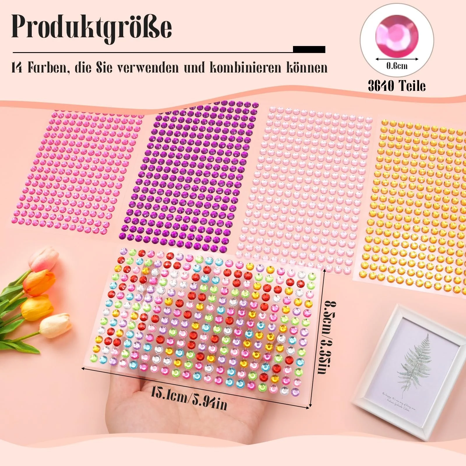 Стразы VEGCOO Полукруглые Блестящие Самоклеящиеся Разноцветные 6 мм, фото №2