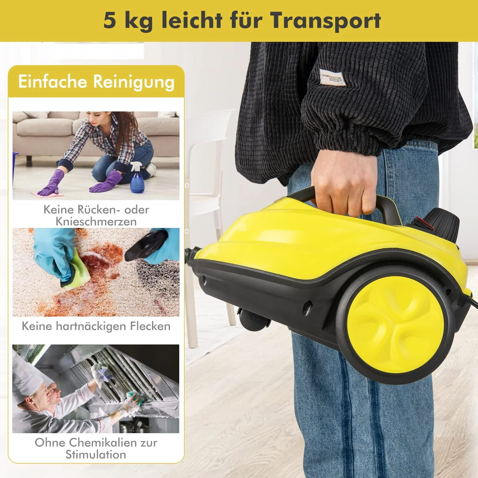 Пароочисник GOPLUS 2000 Вт 5 бар 1.8 л 108 м² 8 хв Жовтий, фото №5