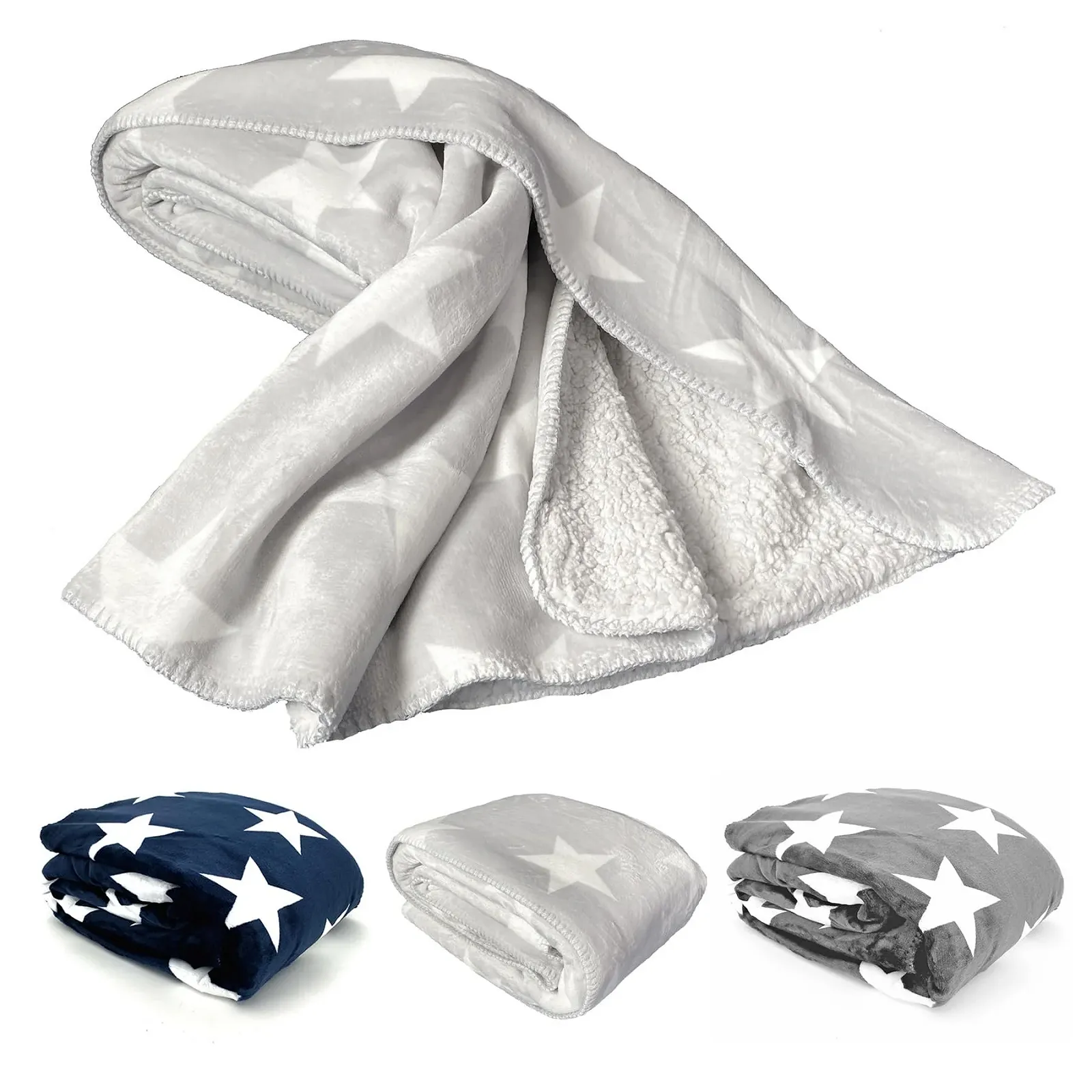 Одеяло heimtexland Мягкое фланелевое одеяло Sherpa со звездами Теплое 150 x 200 XL Зимнее одеяло Тип 855 Светло-серое, фото №1